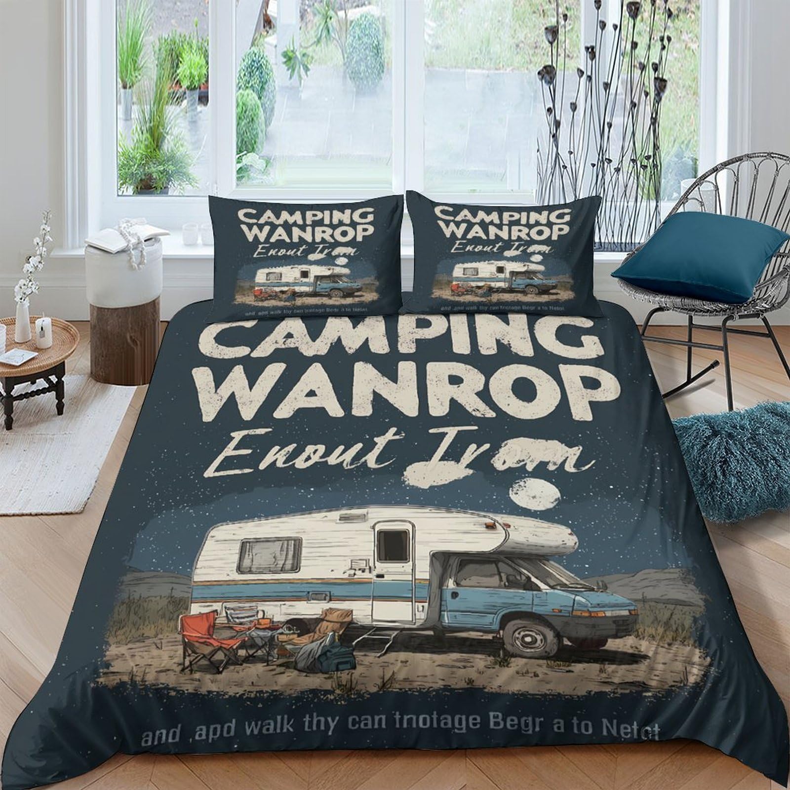 Ctjqhvkz Style-1 3D Printed Camping Motorhome Fitted Sheet Microfiber Bedroom Decor Caravan Bed Cover For Home Guest Room Single（135X200cm）
