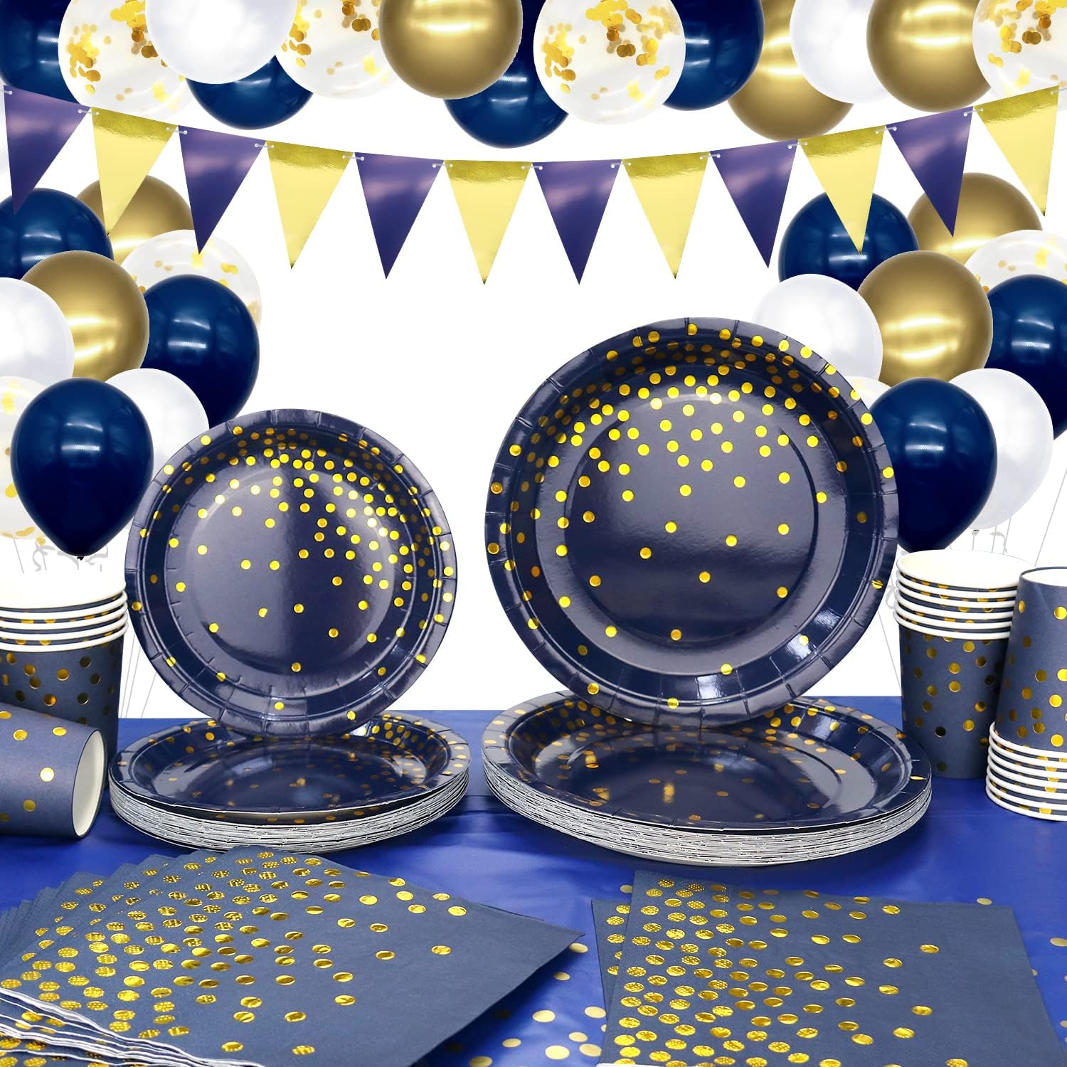 Navy Blue and Gold Tableware Set Gold Dot Royal Blue Party Plates