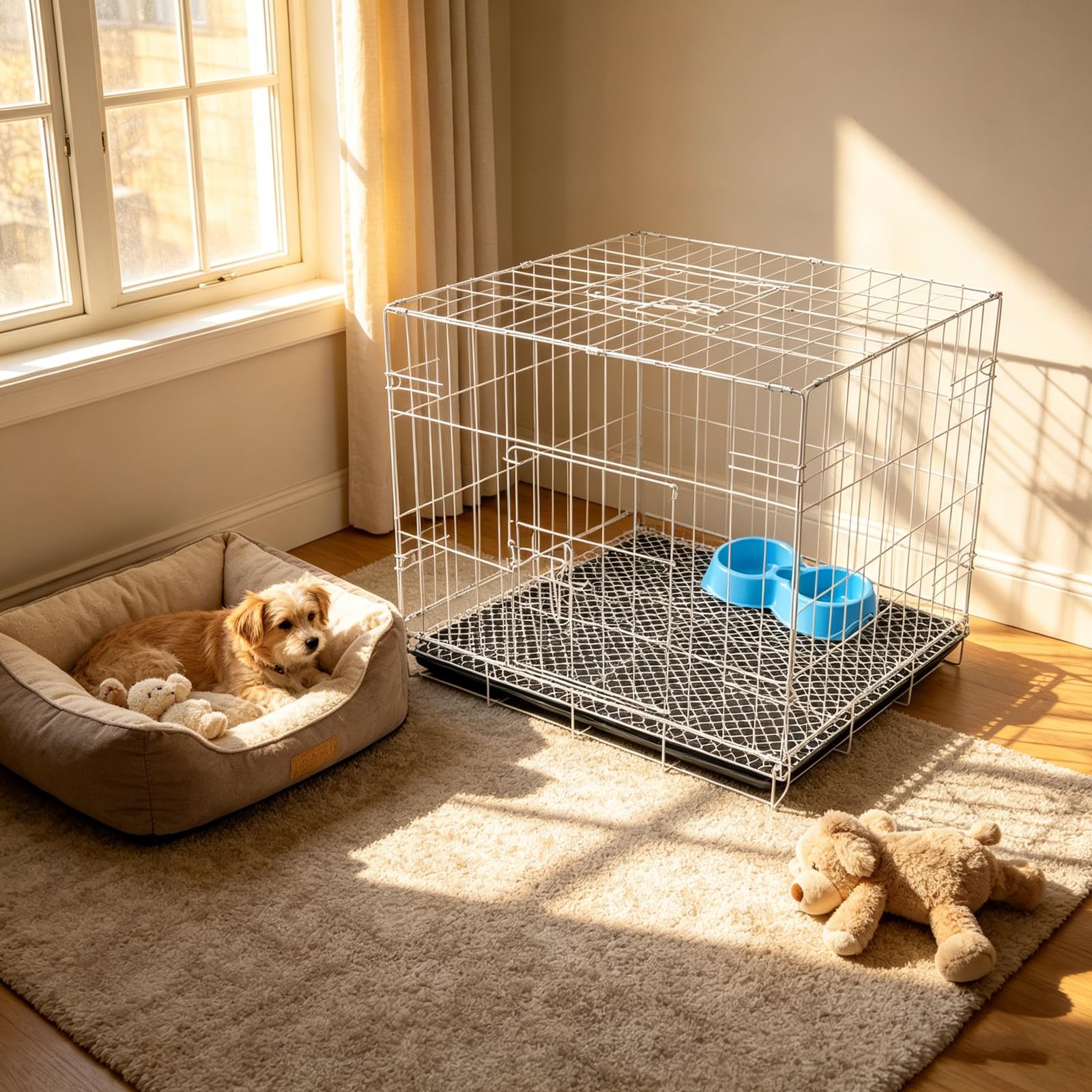 Cage pour Chien Petite Taille 50 x 40 x 35,5 cm - Cage à Une Porte avec Plateau Anti-fuites et gamelle - Pliable en Fil de Fer pour l'intérieur, l'extérieur et Les Voyages -