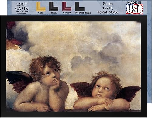 Detalle de Putti de Cabaña Perdida de la Virgen Sixtina de Raphael  Imprimir marco plano negro  Reproducción de pinturas de obras de arte finas