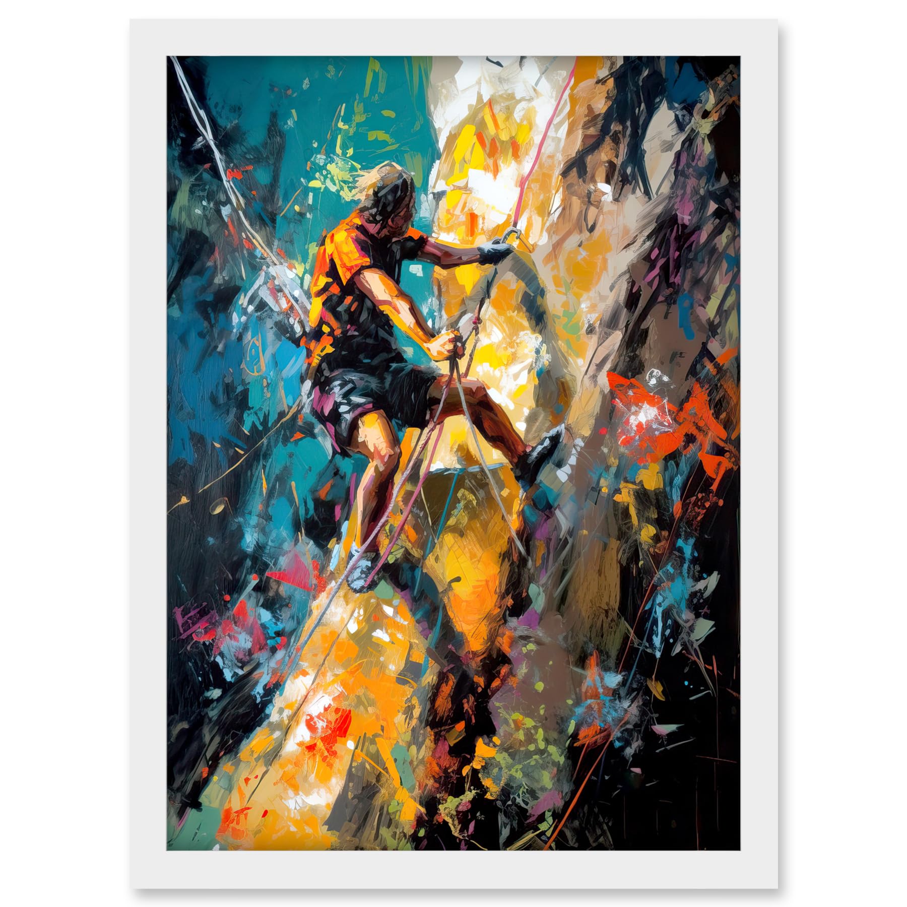 Artery8 Rock Climber Climbing Multicoloured Mountain Cliff Artwork Framed A3 Wall Art Print