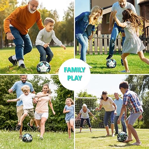 Miniatura 8 de Balón de fútbol tamaño 5 para jóvenes y adultos, entrenamiento en exteriores e interiores, pelota de fútbol para deportes escolares con 1 bomba, 1