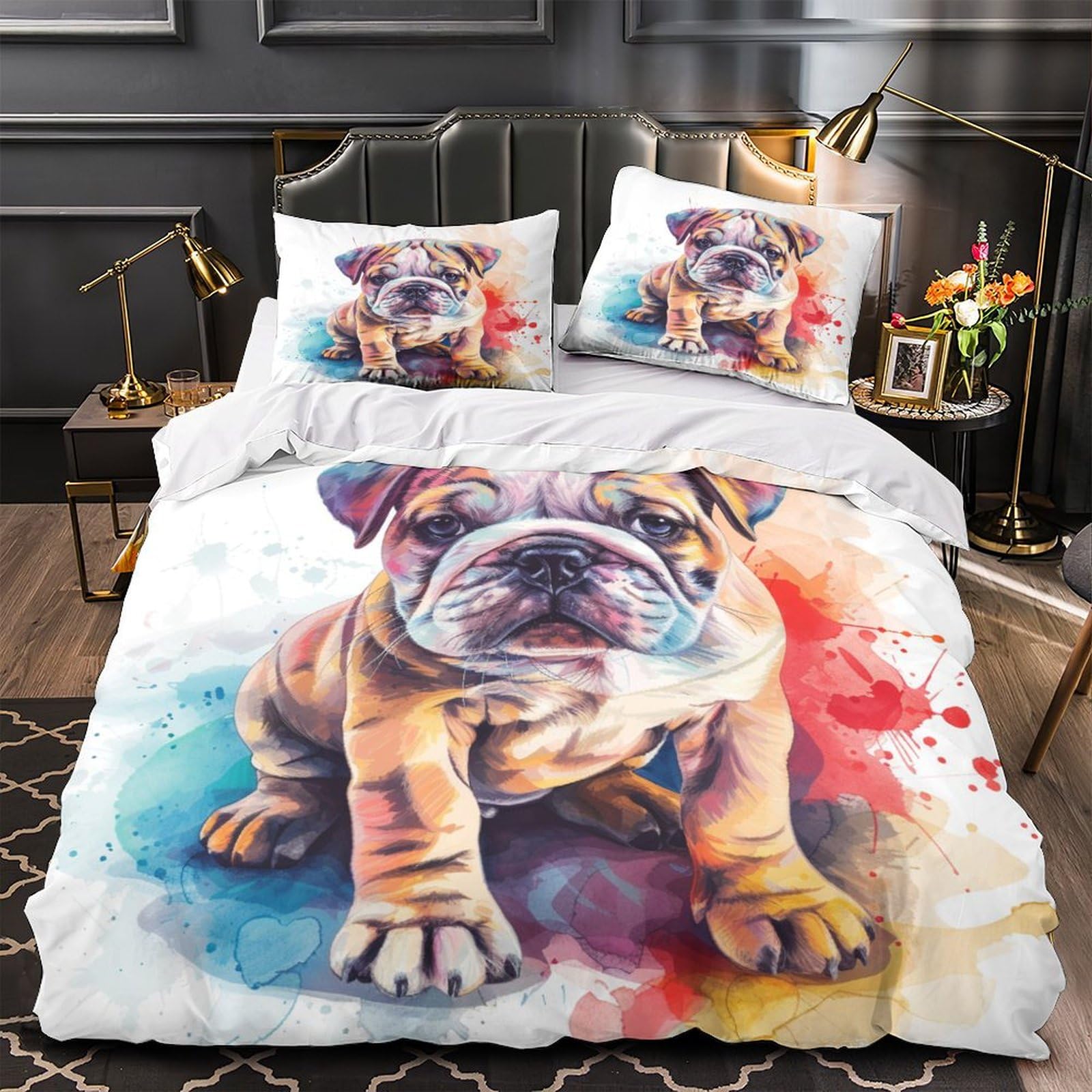 Stampato in 3D Bulldog francese Copertina Stampata Microfibra Disegnata Biancheria Da Letto Stile Morbido Con 2 Federe,Double（200x200cm）, Per Adolescenti E Adulti