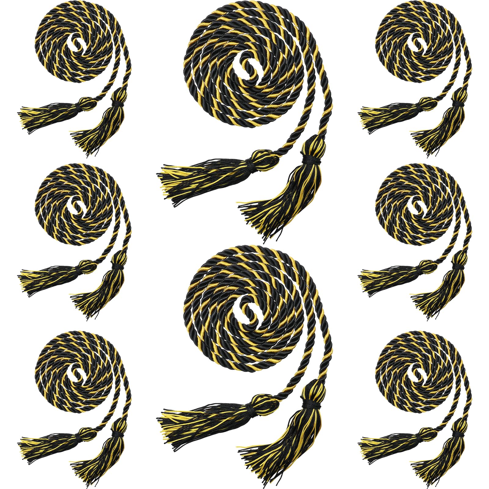 Yalulu 8Pcs Graduation Honor Cord, Braided Honor Cord with Tassel for Graduation Students Grad Days and Graduates (Black-Gold)