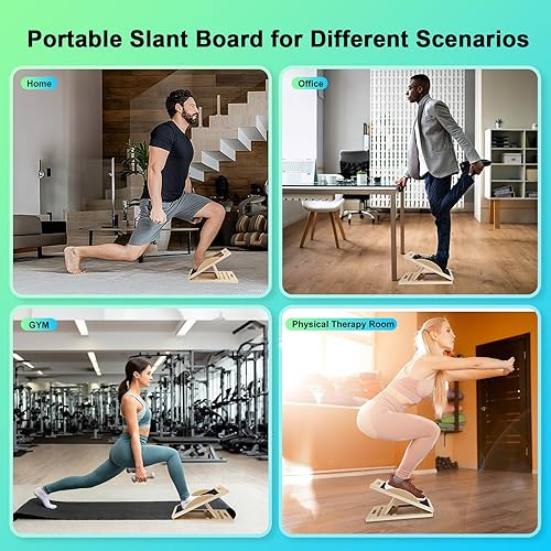 Miniatura 8 de Tabla inclinada para estiramiento de pantorrillas, 3 en 1 antideslizante para sentadillas, tabla de equilibrio de cuña para terapia física,