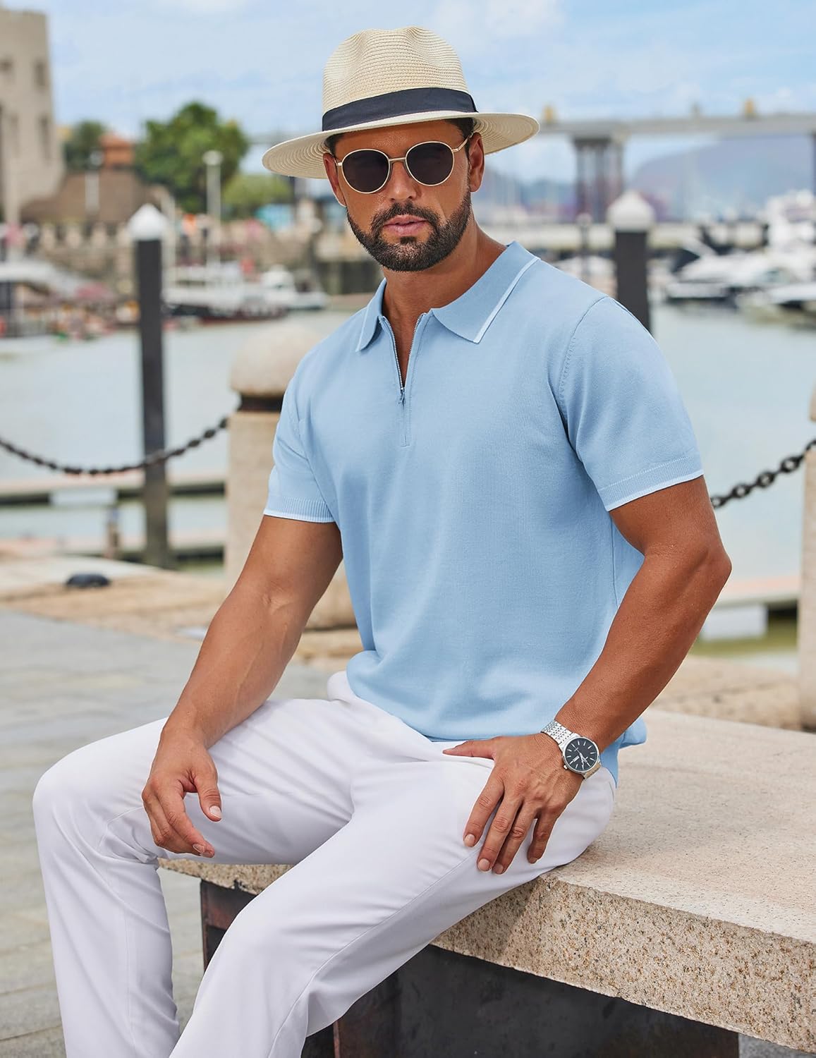 COOFANDY Men's Zipper Polo Shirt Casual Knit Short Sleeve Polo T Shirt Classic Fit Shirts - Image 7