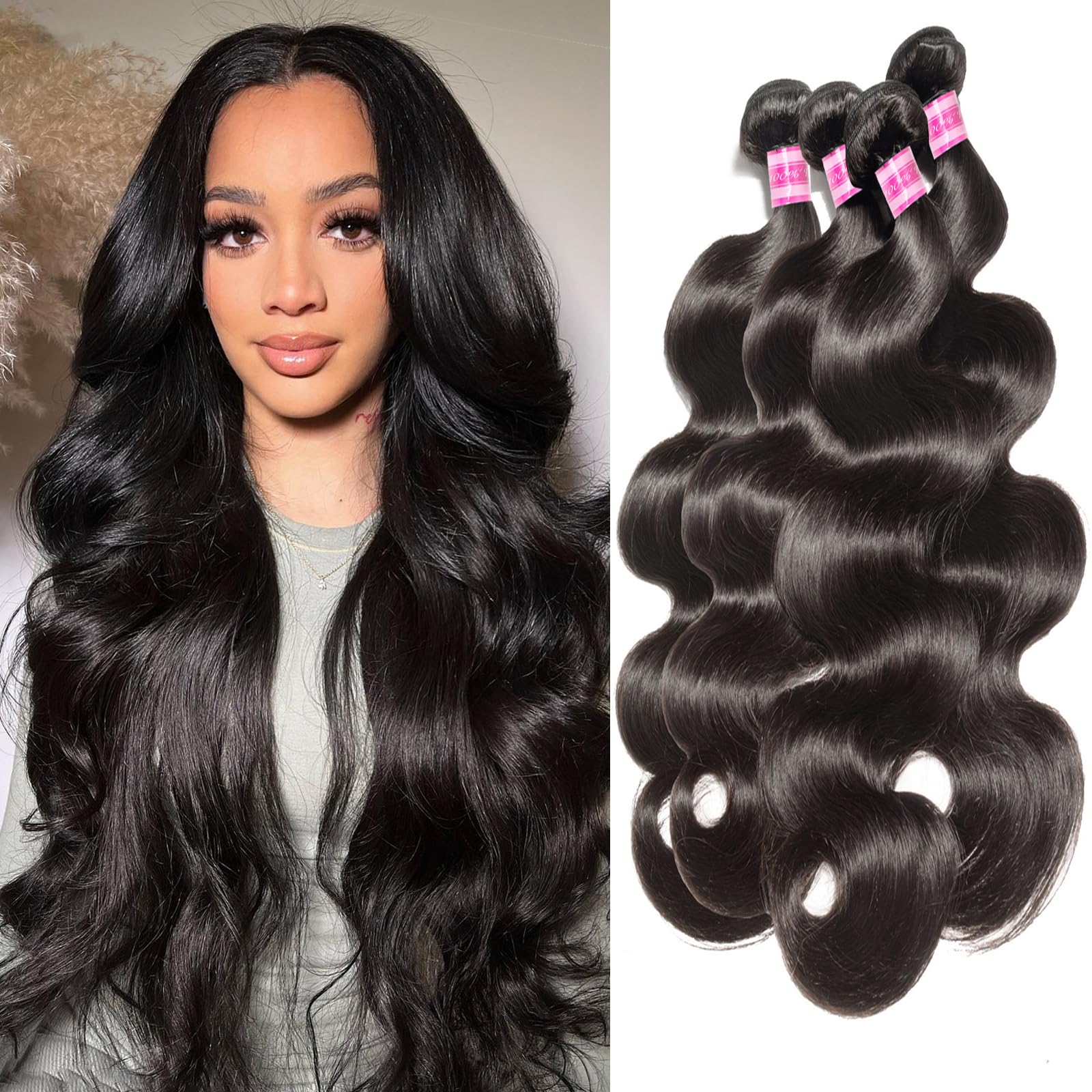 4 Bundle Body Wave Human Hair Extensions 18-24 Inch Virgin Remy Amazon.com : Human Hair Bundles Body Wave 4 Bundles 100  main image 2