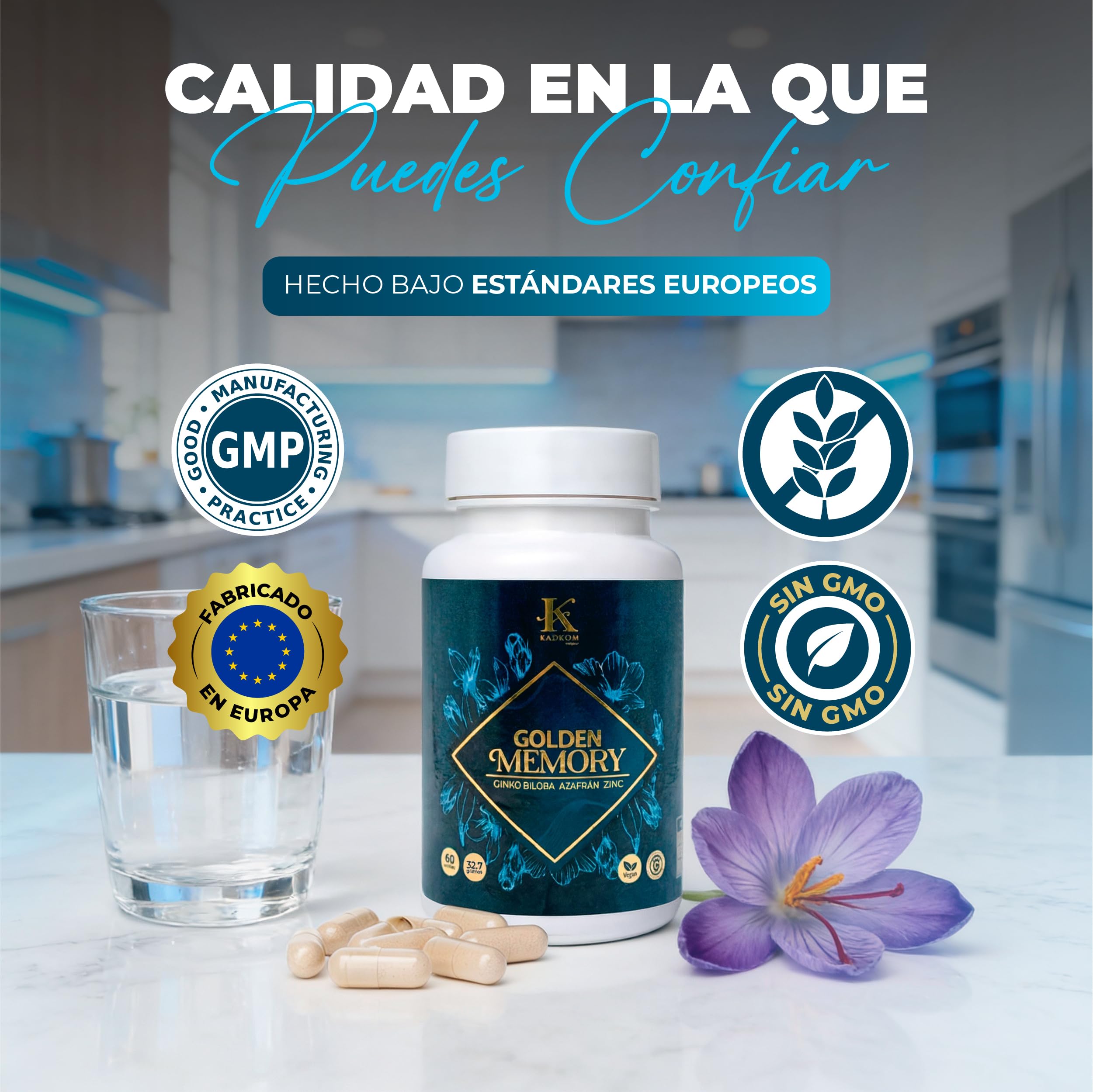 Cápsulas para la Memoria y Concentración – Suplemento Natural con Azafrán, Ginkgo Biloba y Zinc – 60 Cápsulas – Apoya Función Cognitiva y Bienestar Mental Diario
