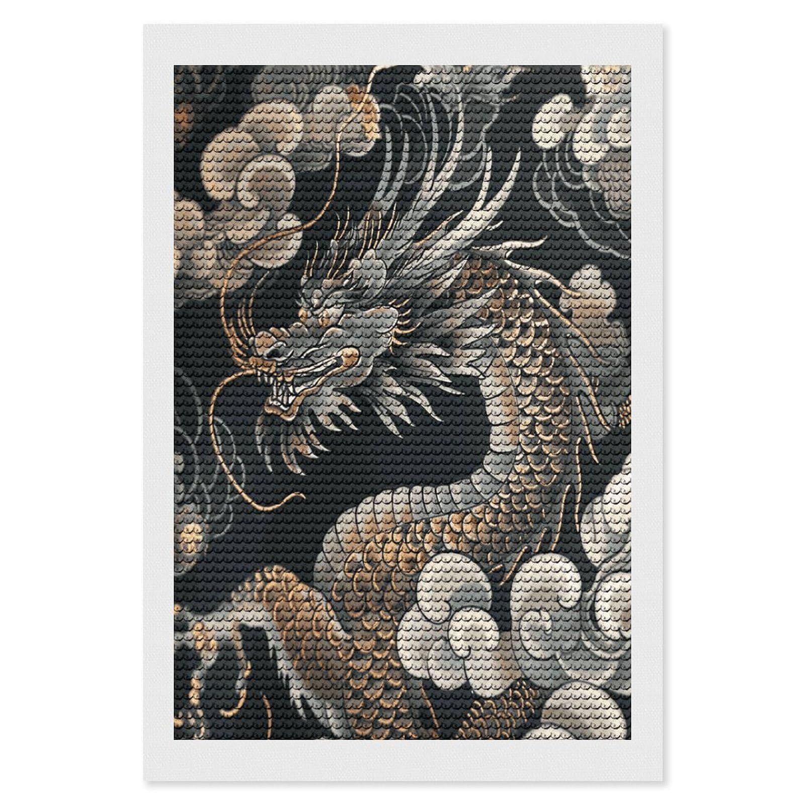 JTREHY Black Oriental Dragon Diamond Art Kits Personalized DIY Round Diamond Painting Kits for Beginner Full Drill Diamonds Dots Paintings for Adults Gem Art Crafts Home Decor