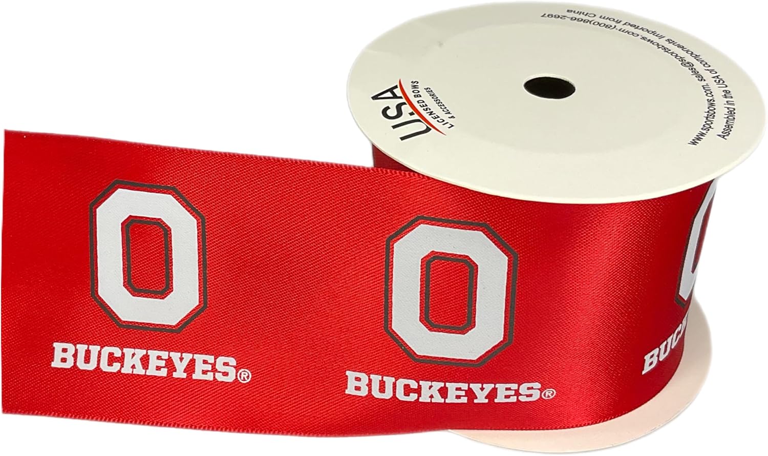 2 1/4" Ohio State Satin Decorative Ribbon, Licensed by USA Licensed Bows - Officially Licensed - 5 Yards (15 Feet)