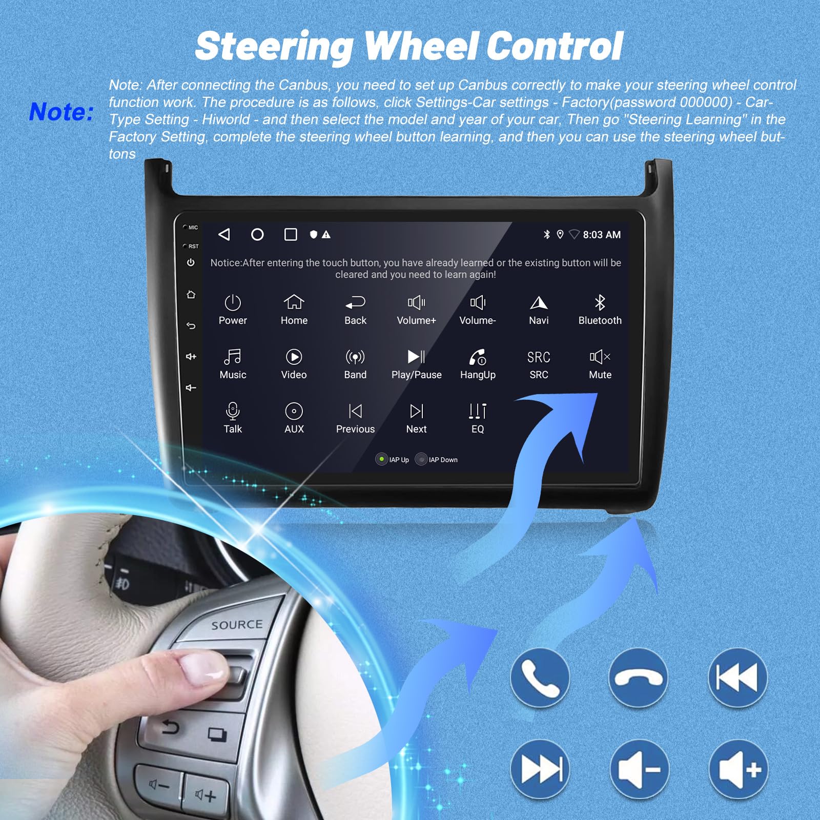 Radio de Coche para VW Volkswagen Polo 2008-2020, [2G+64G] Android Estéreo de Coche con Pantalla Táctil con Carplay Inalámbrico y Android Auto/Bluetooth/WiFi/Bluetooth/EQ/FM RDS Radio
