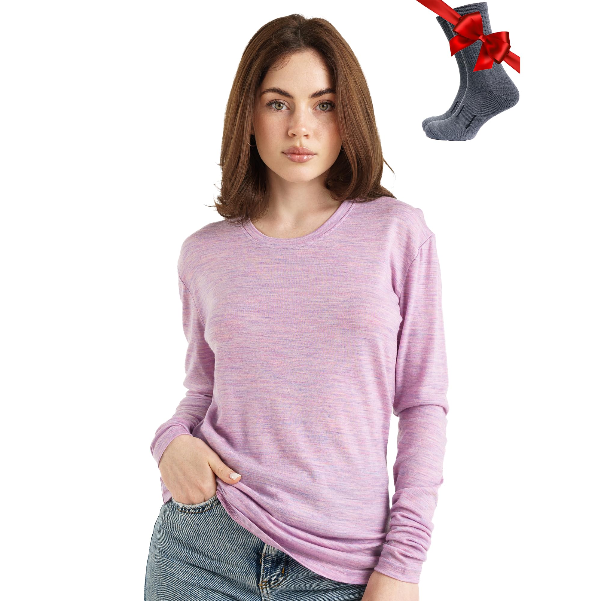Merino.tech Maglia Termica Donna Lana Merinos - 100% Lana Merino Intimo Donna Leggero, Medio, Pesante con Calzini