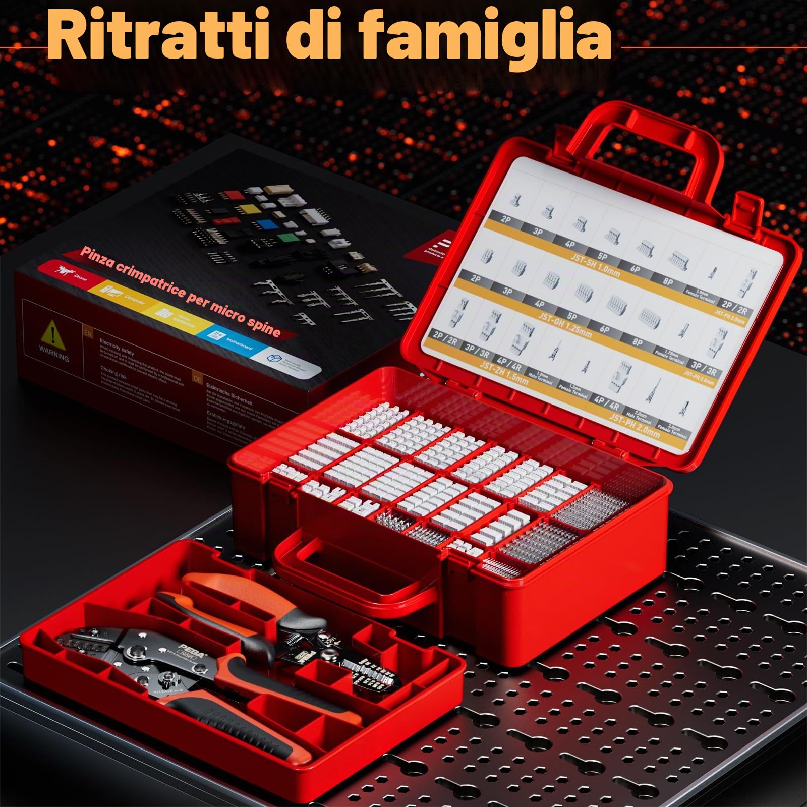 PEBA Set crimpatrici JST-SH, 30 stili, 1,0-2,0mm, pinza spellafili, pinza a cricchetto 0,03-0,34mm² per JST-SH/GH/ZH/PH, TE/Molex