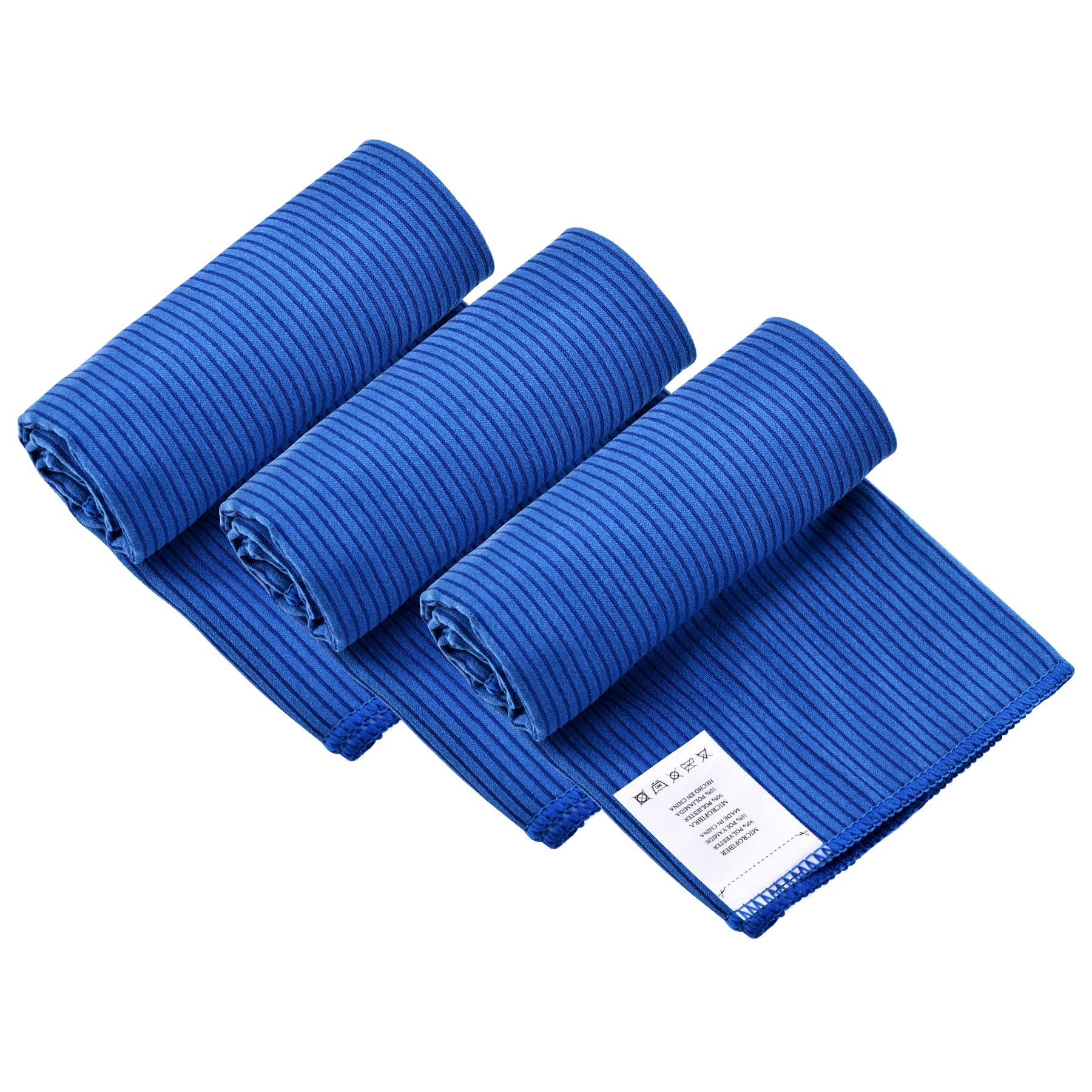 U-Pick 16" X 32" Gym Towel 3 Pack Quick Dry & Absorbent Sweat Towels for Gym Stripe Style Microfiber Soft Workout Towels for Fitness, Yoga, Golf, Cycling, Running, Tennis, Camping & Travel, Dark Blue