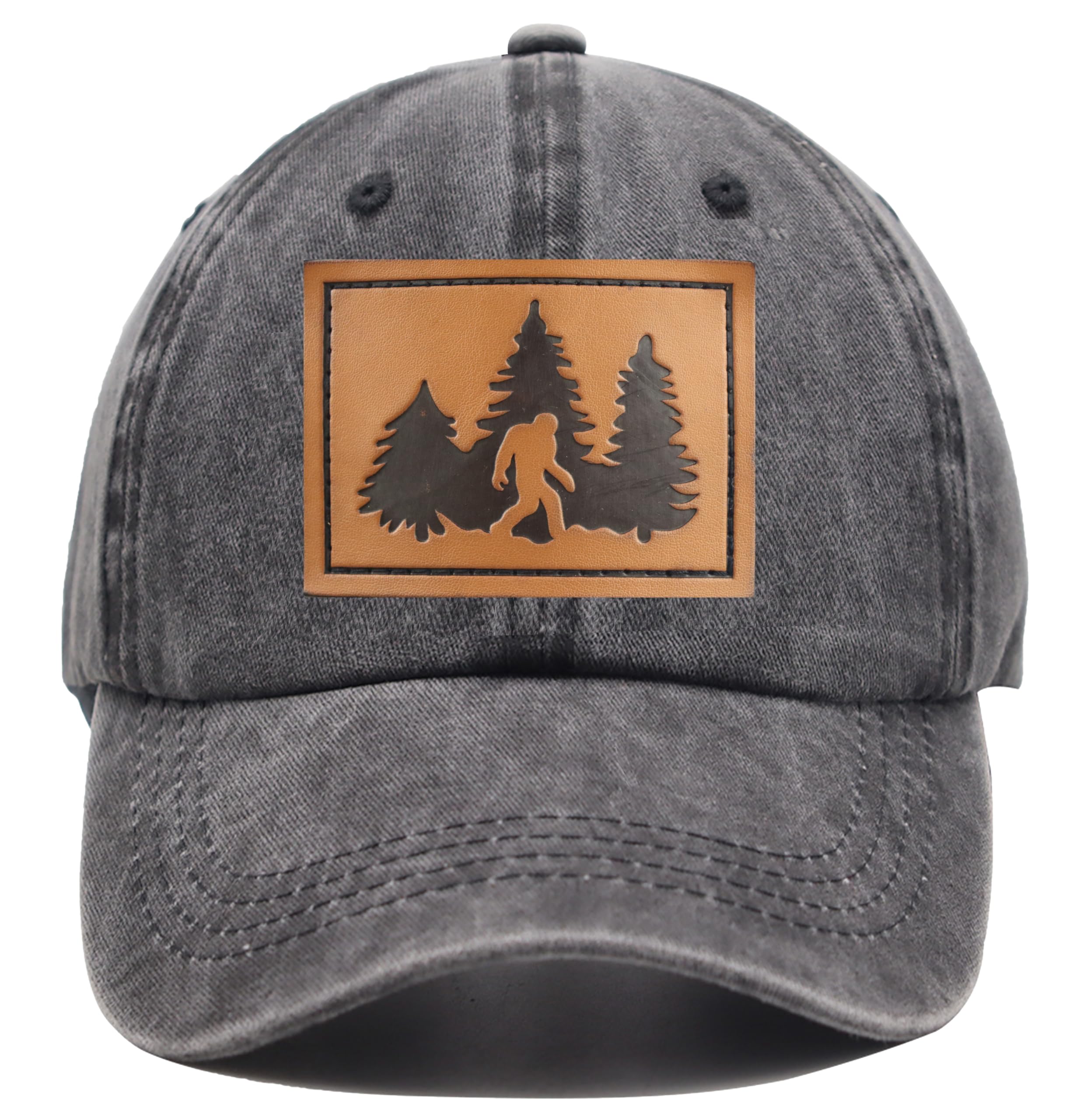 OASCUVERLeather Bigfoot Hats for Men Women, Adjustable Wash Cotton Wild Big Foot Sasquatch Baseball Cap