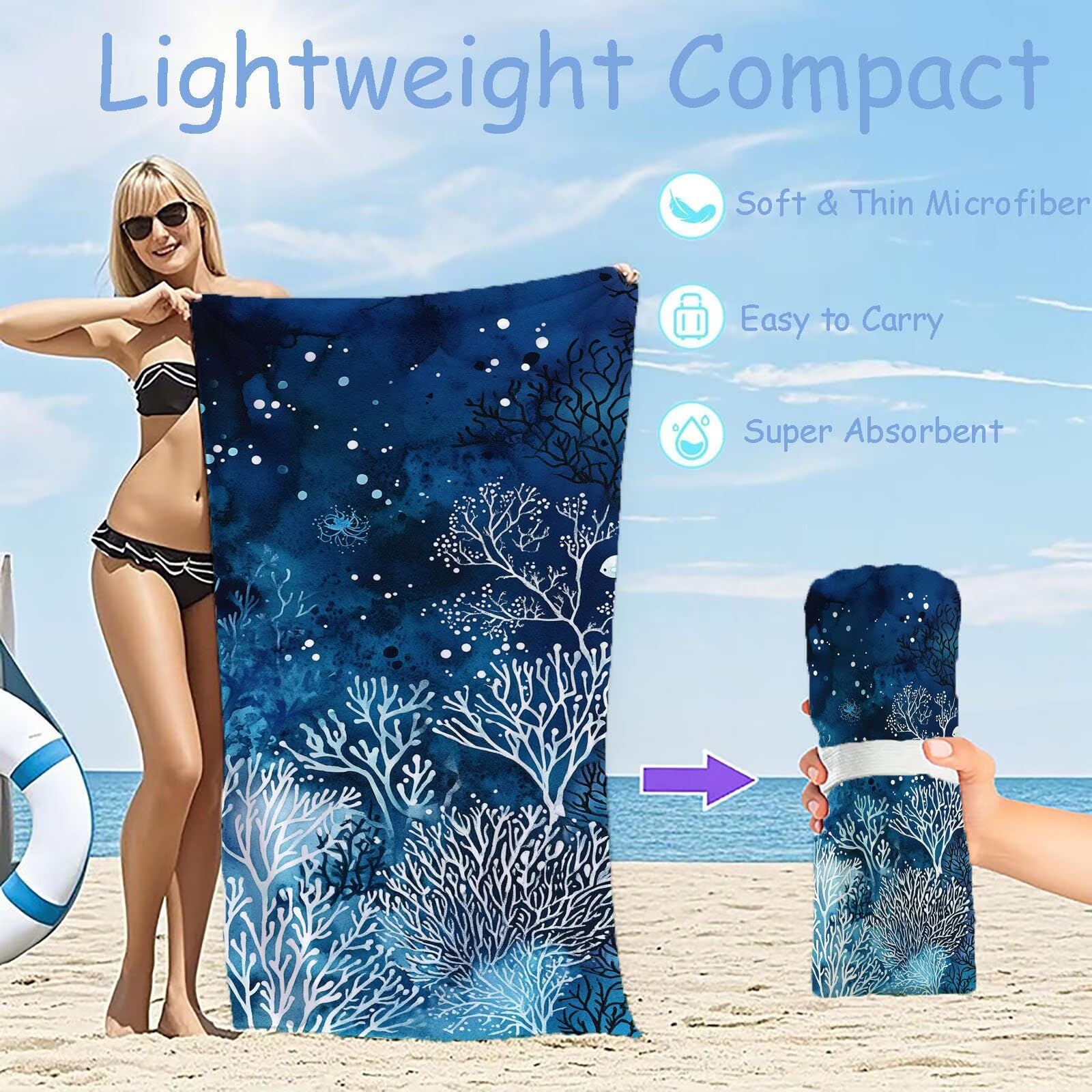 Ręcznik plażowy xxl 90 x 200 cm koralowy ręcznik z mikrofibry mata plażowa odporna na piasek, lekka szybkoschnąca, dla mężczyzn i kobiet ręcznik plażowy, z torbą do przenoszenia do sauny jogi pływania