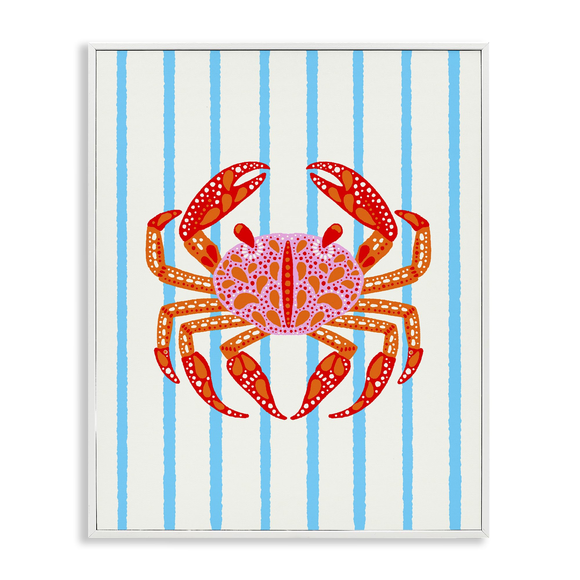 Stupell Industries Coastal White (Textured) 'Bright Crab On Stripes'| Framed Giclee Art