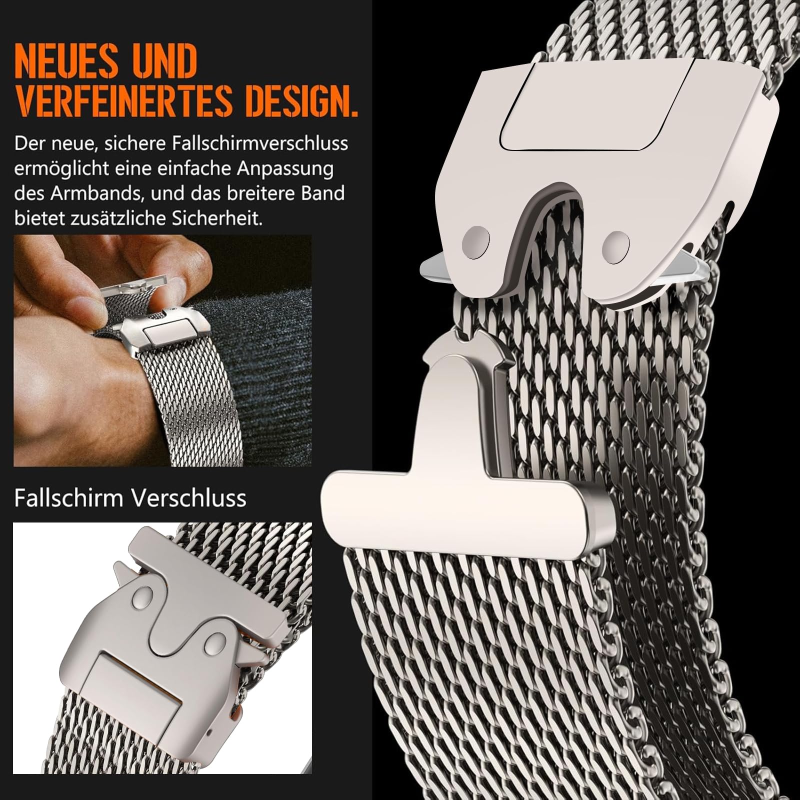 Cinturino per Apple Watch Ultra 3/2/1 49mm, Fibbia Stile Paracadute, Cinturini Milanese in Titanio per iWatch Series 11 10 9 8 7 6 5 4 Ultra SE 3 2 1, 49mm/46mm/45mm/44mm/42mm(Series 3/2/1)