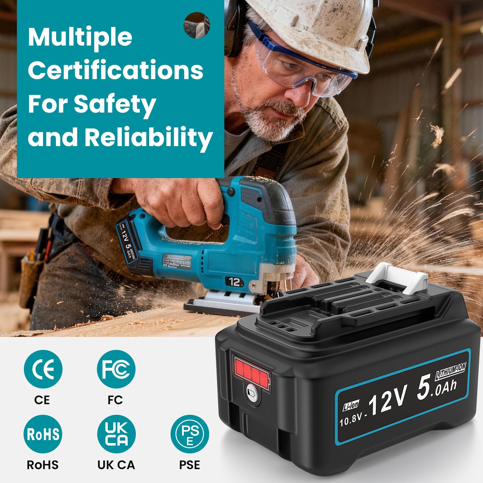 Batería de Repuesto para Makita 12v: 5,0Ah Li-Ion batería de Repuesto para Makita BL1021B BL1015 BL1020B BL1041B BL1016 197396-9 632F59-1 (2 Unidades) | Batería de repuesto para herramientas de ion de litio, 2 unidades, compatible con BL1015 BL1020B BL104