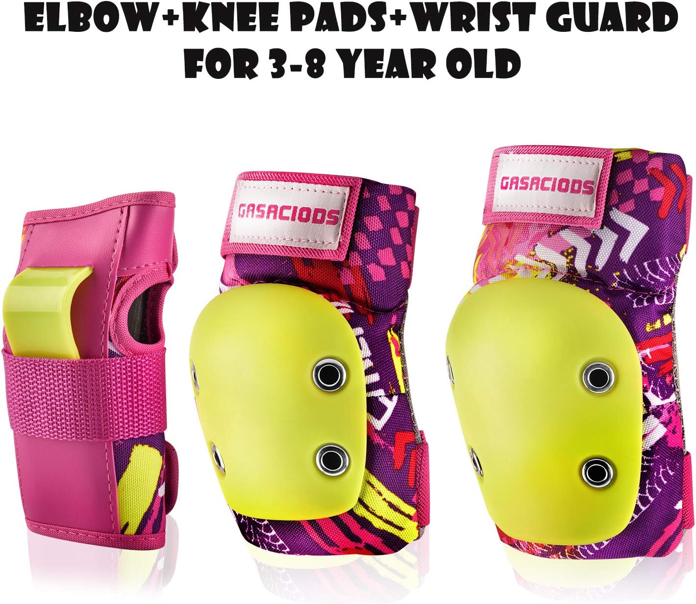 GASACIODS Kids/Child Sports Protective Gear， Colorful Shell Fabric Thickened Unzerbrechlich Design，Knee Pads Elbow Pads Wrist Guards Pads Set for Skateboarding Inline Roller Skating Cycling Bike