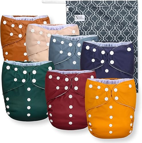 Nora's Nursery Pañal de tela de bolsillo grande, paquete de 7 para niños pequeños de 35 a 55 libras con 1 bolsa húmeda, funda impermeable, lavable,
