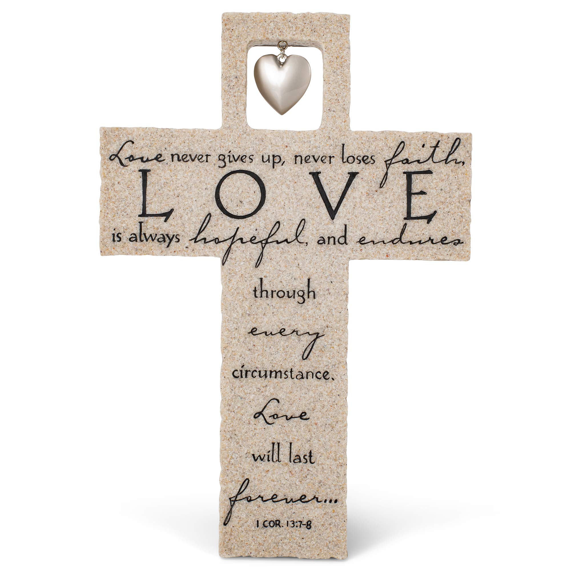 Lighthouse Christian Products Love Lasts Forever Sandstone 9.5 Inch Cast Stone Cross Figurine