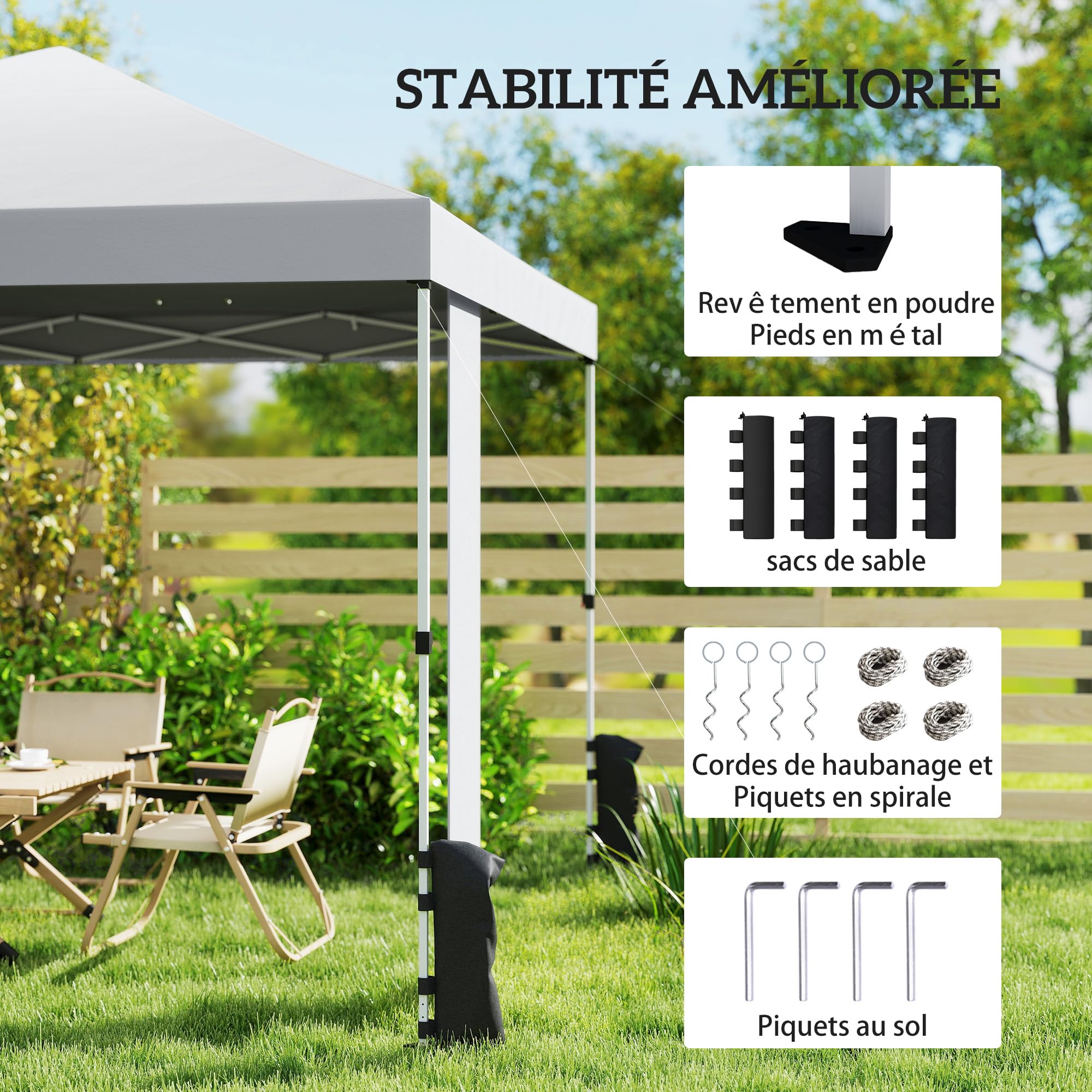 Outsunny Tonnelle de Jardin 3 x 3 m Pop Up Hauteur Réglable UV50+ Blanc