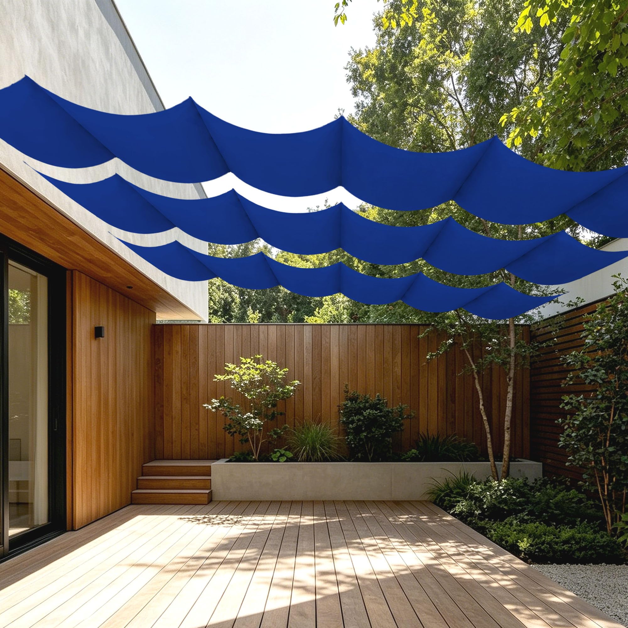 Voile d'ombrage rétractable vague 250 x 360 cm bleu foncé de qualité supérieure