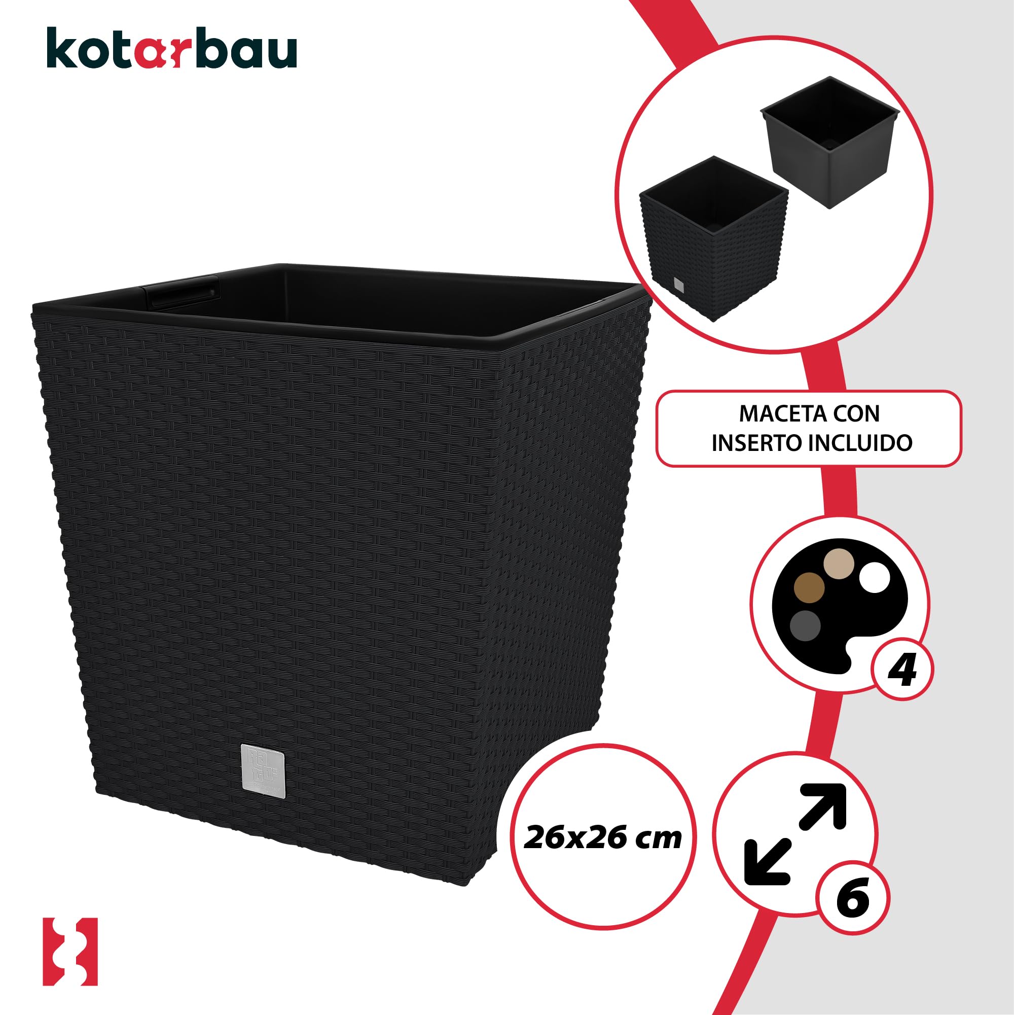 KOTARBAU® Macetero con Maceta Interior, 260 mm, Ratan sintético, Antracita - Gris Oscuro, Maceta Rato con patrón de Trenzado Que imita el Mimbre, Maceta Interior separada, extraíble, Cesta — view 4