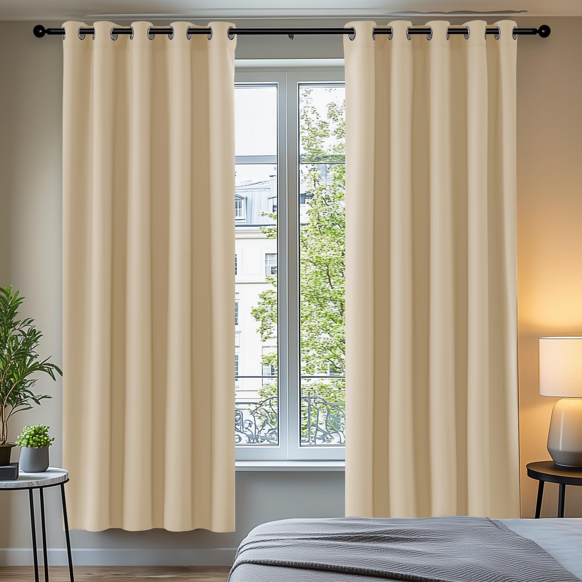 Deconovo Blackout Curtains Eyelet, Super Soft Thermal Insulated Noise Redudcing Bedroom Curtains for Living Room, 66 x 84 Inch, Biscotti Beige, 2 Panels — image 1