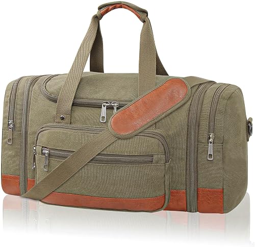 Men'S Duffle Bag For Travel, Expandable Canvas Duffel Bags Overnight Weekend Gym Carry On Luggage Bag For Men, Green