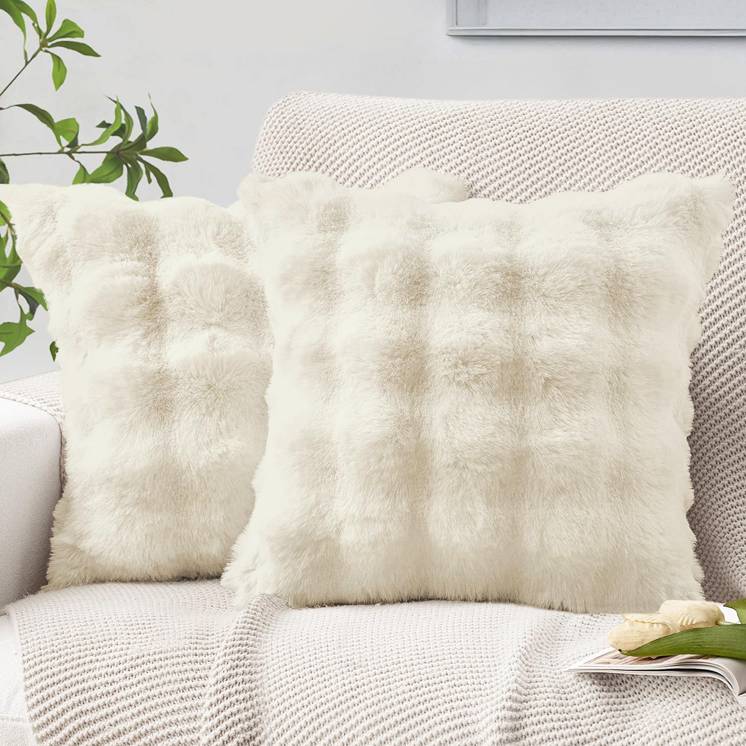 MIULEE Plüsch Kissenbezug Kissenbezüge Flauschig Kissen Sofakissen Fell Beide Seiten Kurze Wolle Dekokissen Luxus Square Kissenhülle für Sofa