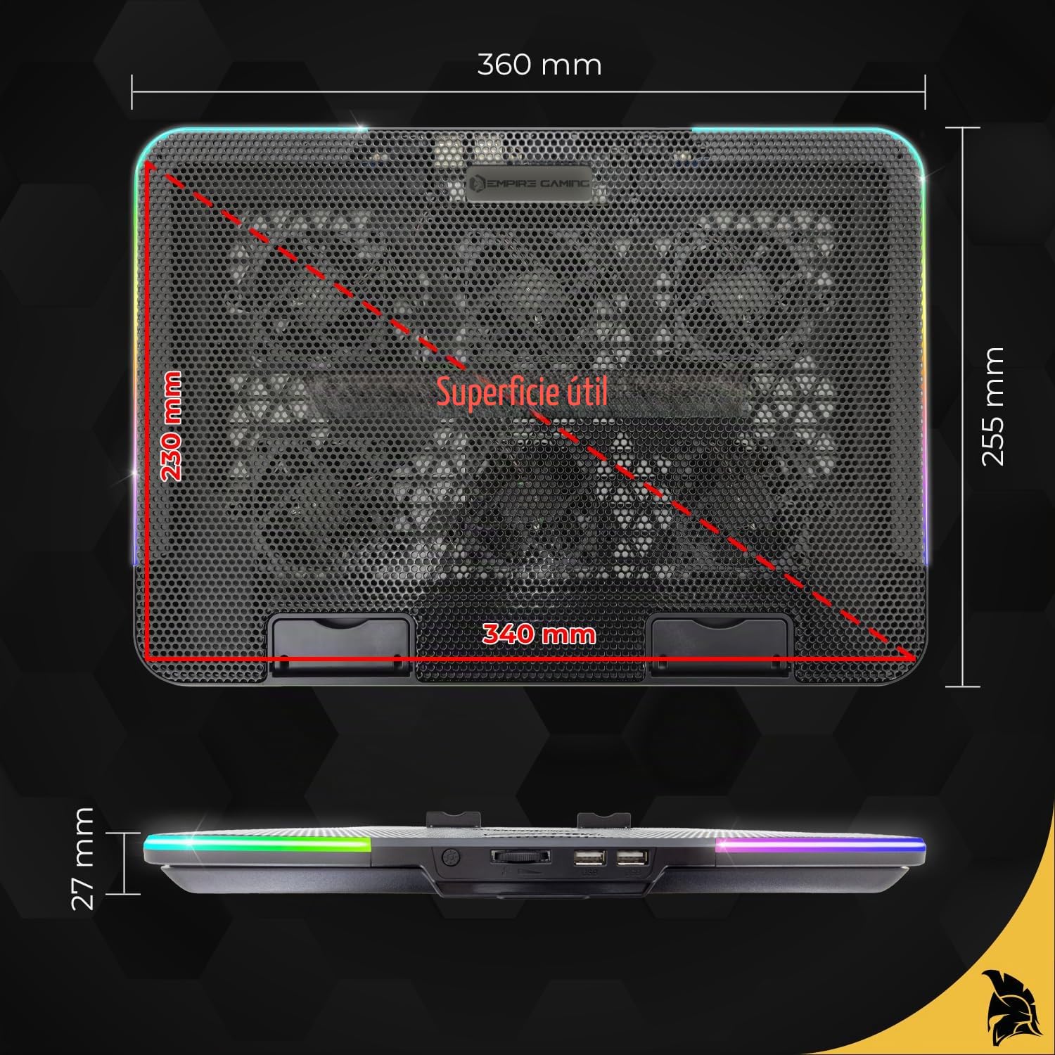 Empire Gaming – 2025 Nuevo – Guardian C600 – Base refrigerador para Ordenador portátil de 12 a 15,6 '' – 6 Ventiladores – Rueda de Velocidad – 7 Modos RGB – 5 Alturas Ajustables – Soporte extraíble