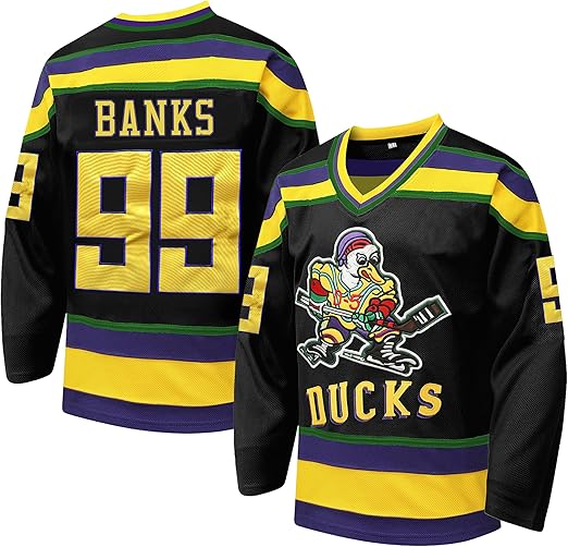Mighty Ducks #96 Charlie Conway #99 Adam Banks #33 Greg Goldberg,90s Movie Ice Hockey Jersey for Men and Women