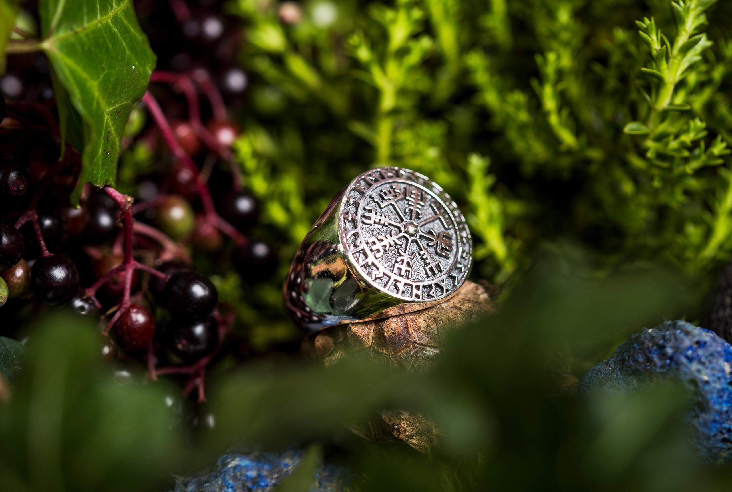 Windalf 925 Sterlingsilber Runen Vikings Ring VEGVISIR 18 mm Wikinger Kompass Siegelring