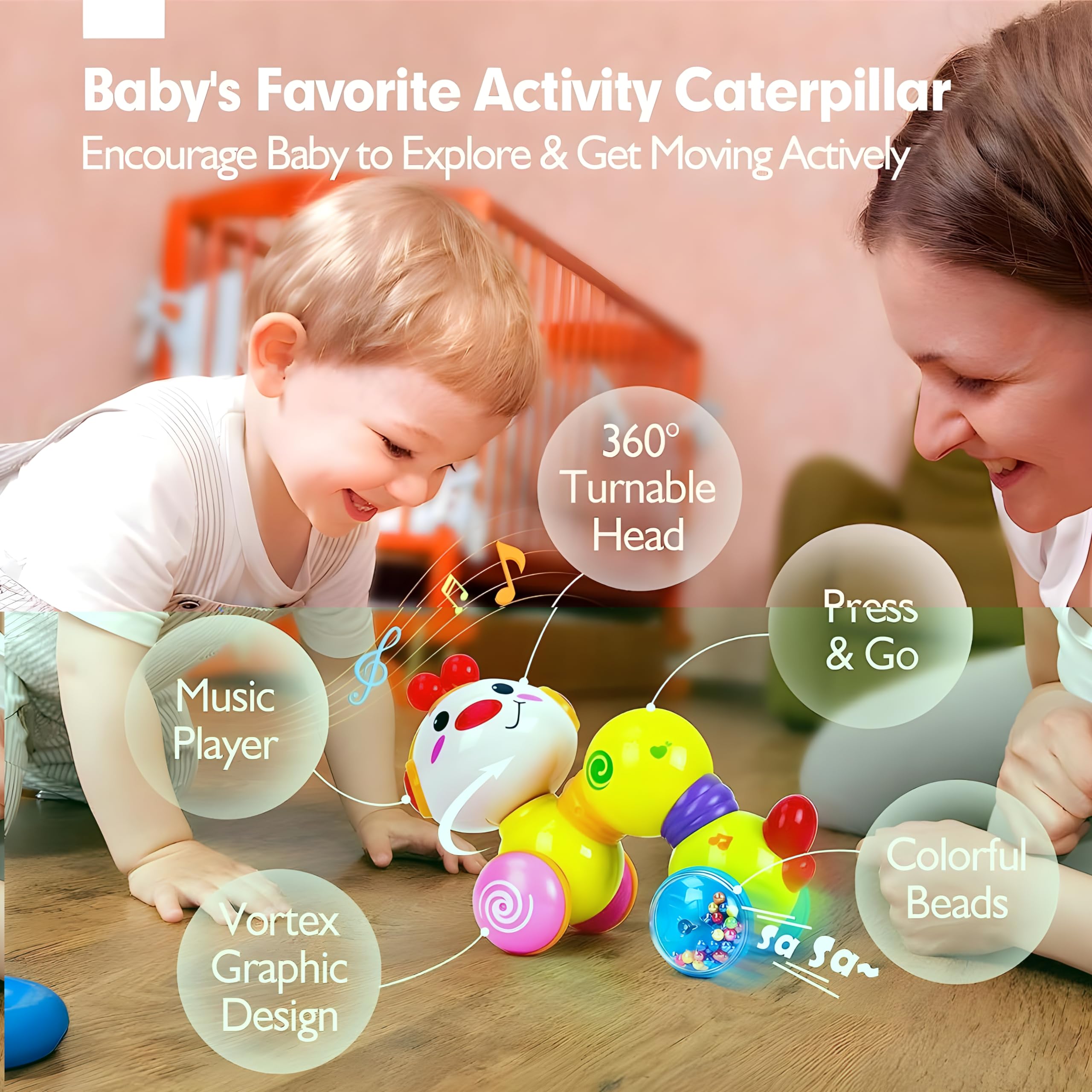 STOFFIER GARTEN Press & Go Baby Crawling Toys for 1 Year Old, with Musical, Sounds, Light up - Motor Skills Cause and Effect Toys for Babies 6-12 Months Old Baby & Toddler Toys