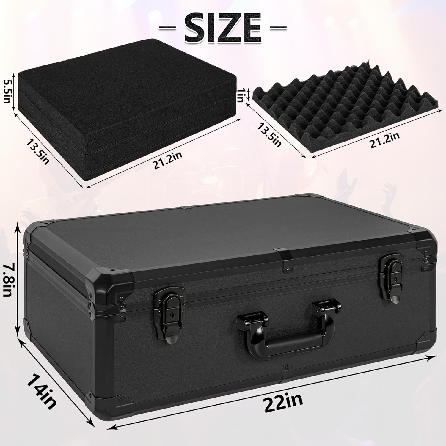 22 Inch Carrying Case, Ideal for Storing Wireless Microphone Systems and Transporting Camera Equipment, Case with Customizable Pre-Diced Foam Interior, Aluminum Alloy Sturdy Build