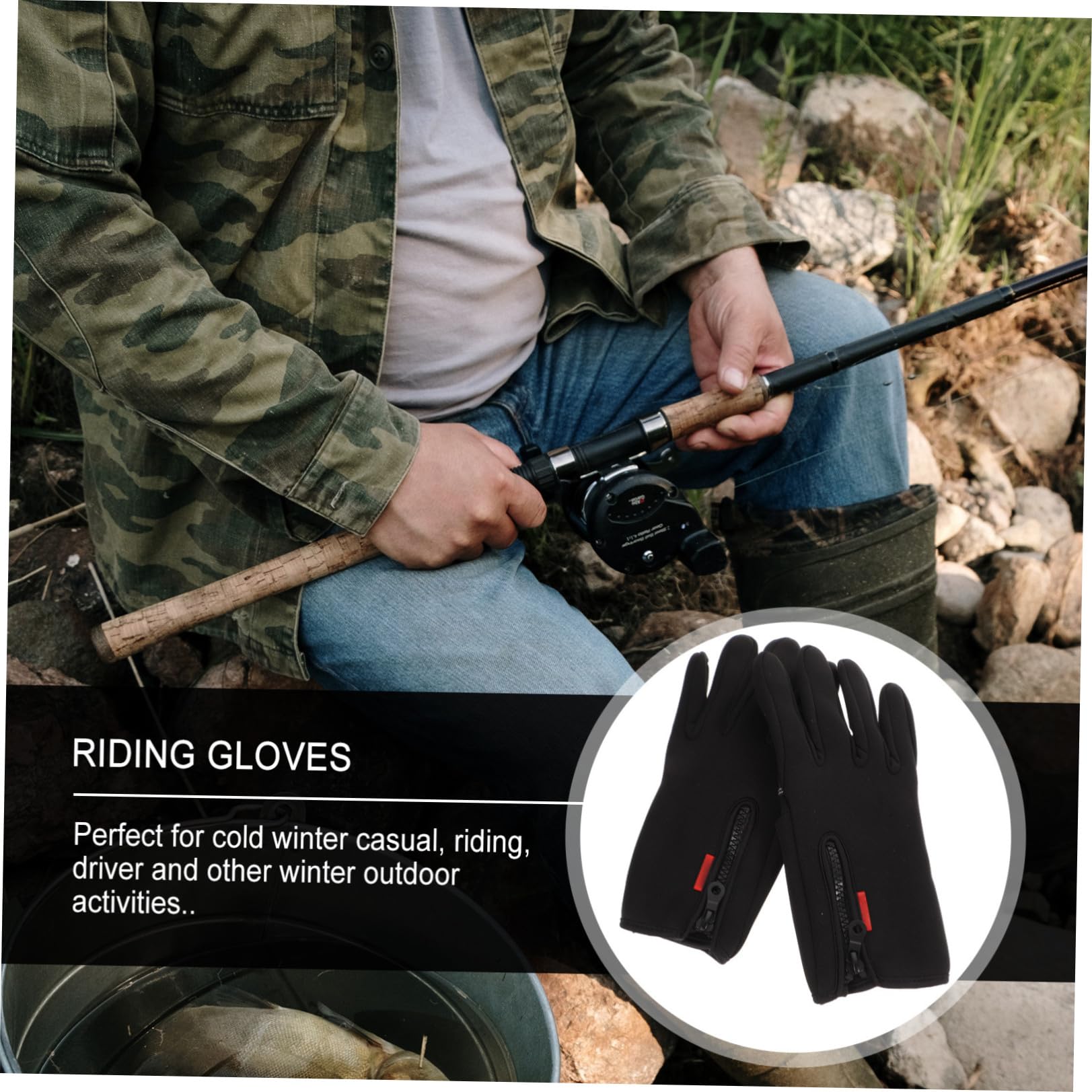 ifundom Guantes Largo Camuflaje Windproof Pesado Escalada Lana Cortar Trabajar Montaña Slip Seguridad Senderismo Caza Dedo Protector Guante De Pesca De Invierno Forro Polar Black