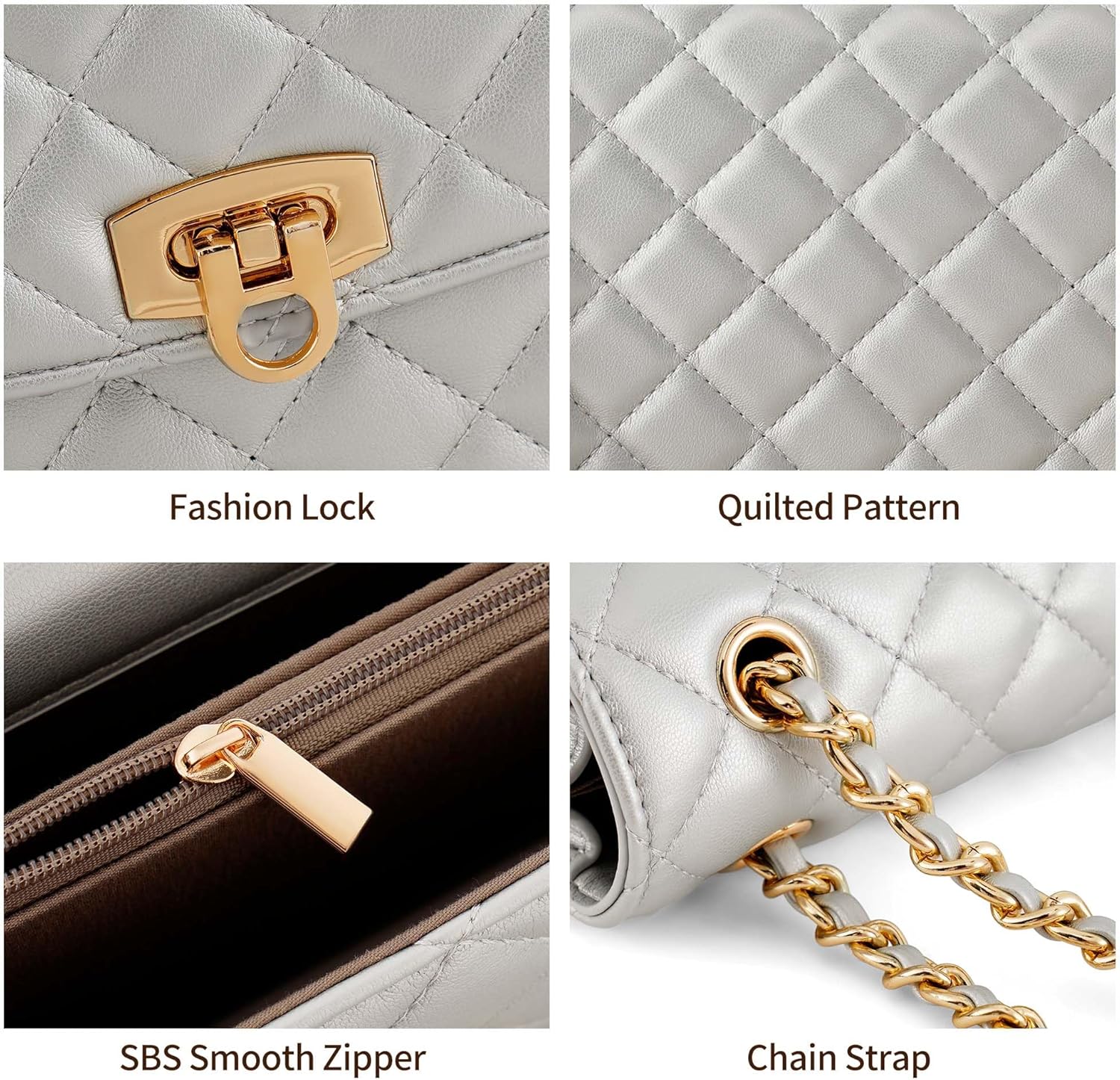GEMIU Quilted Purses for Women Crossbody Purses Small Purse Ladies Shoulder Bag with Chain Strap
