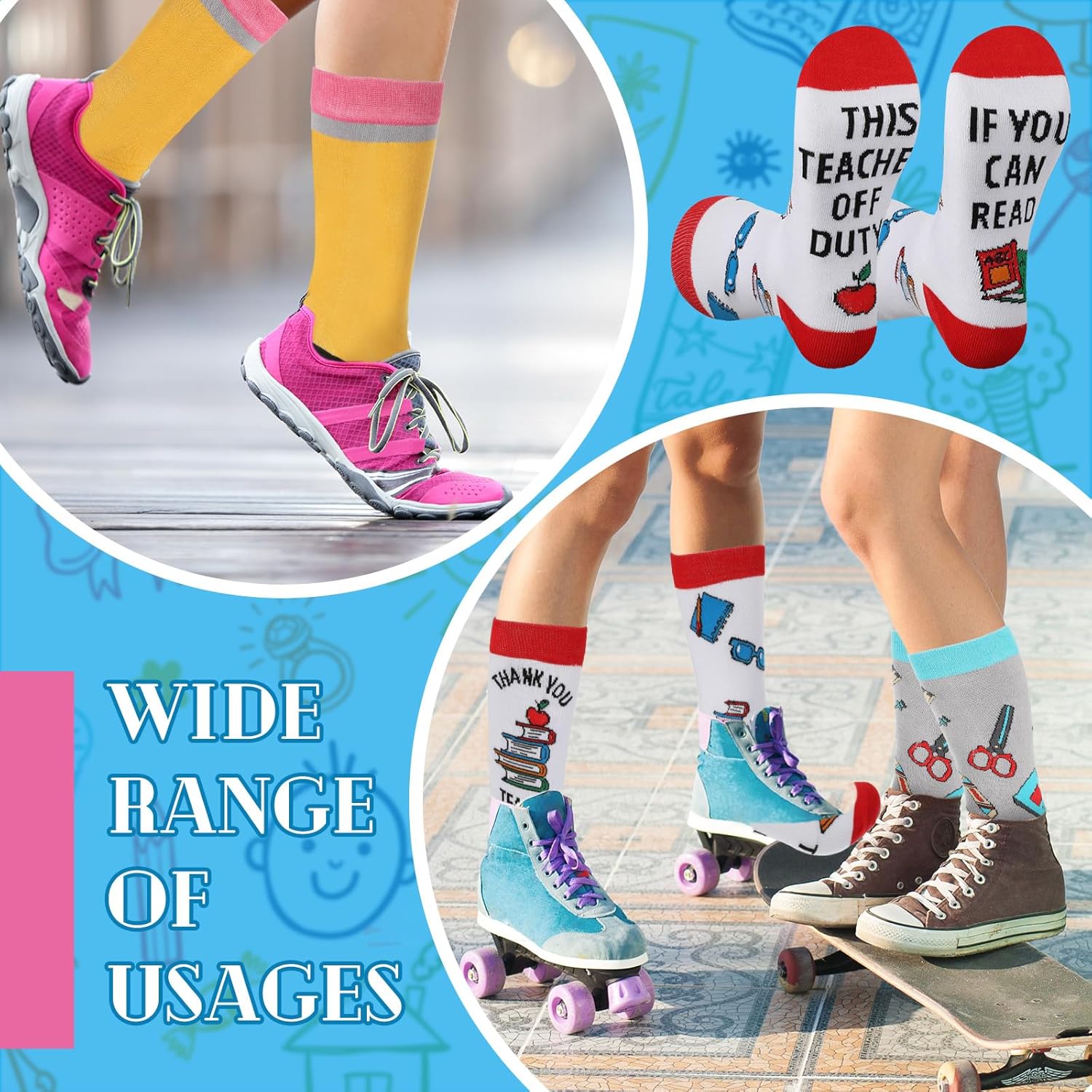 Jeyiour 6 Pairs Teacher Socks for Women Thank You Christmas Gift If You Can Read This Teacher off Duty Funny Novelty Unisex Crew Socks for Christmas Thanksgiving Birthday - Image 3