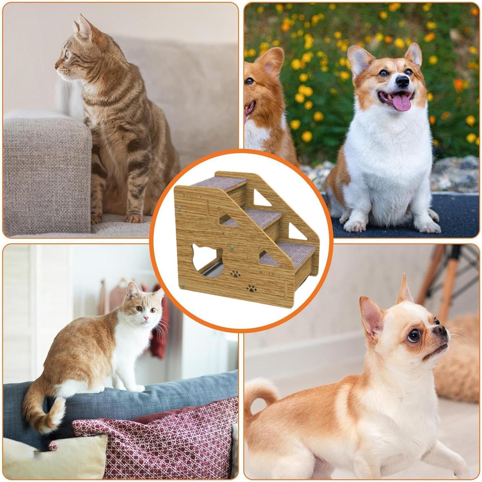 Scaletta da letto – gradini per cani a 3 gradini, rampa per cani in legno | rampa antiscivolo per cani, 40 x 35 x 30 cm, letto per auto, scale, divano letto alto