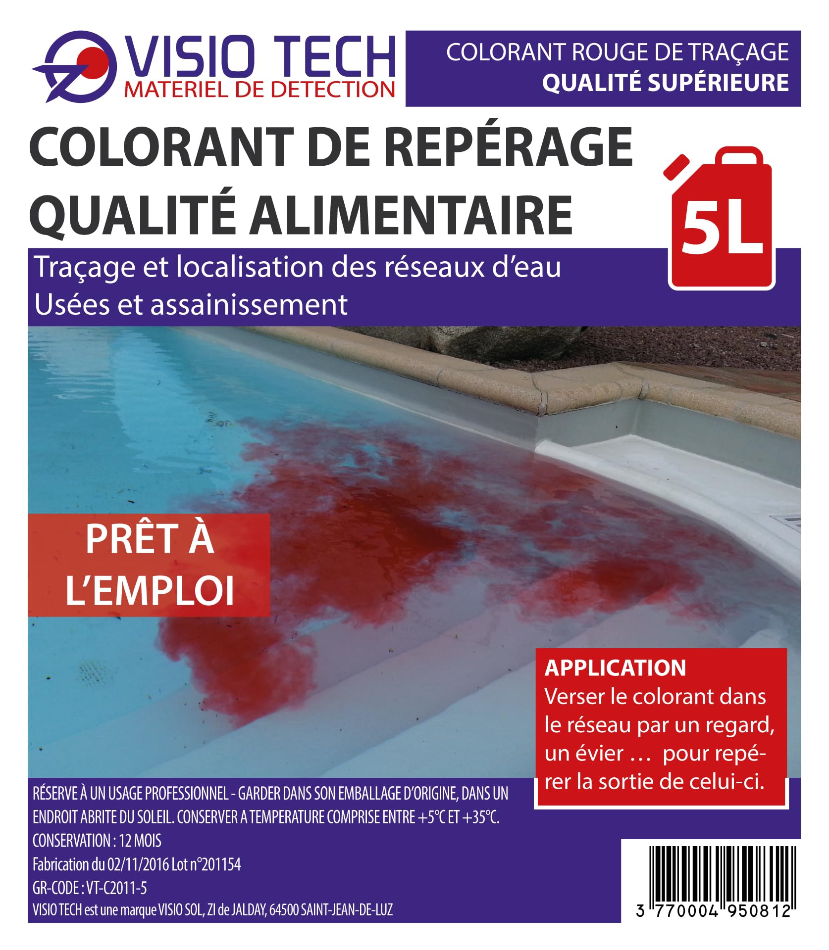 Colorant de repérage ROUGE 5L, prêt à l'emploi