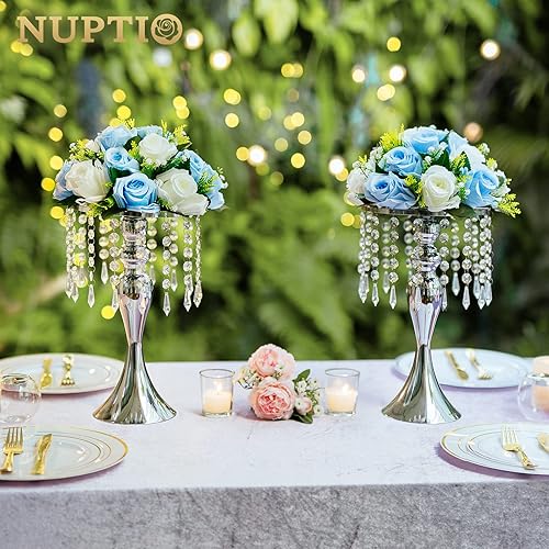 Miniatura 4 de Soporte alto de flores de cristal para boda, camino de carretera, centro de mesa, candelabro de flores de cristal, florero de metal para mesas de