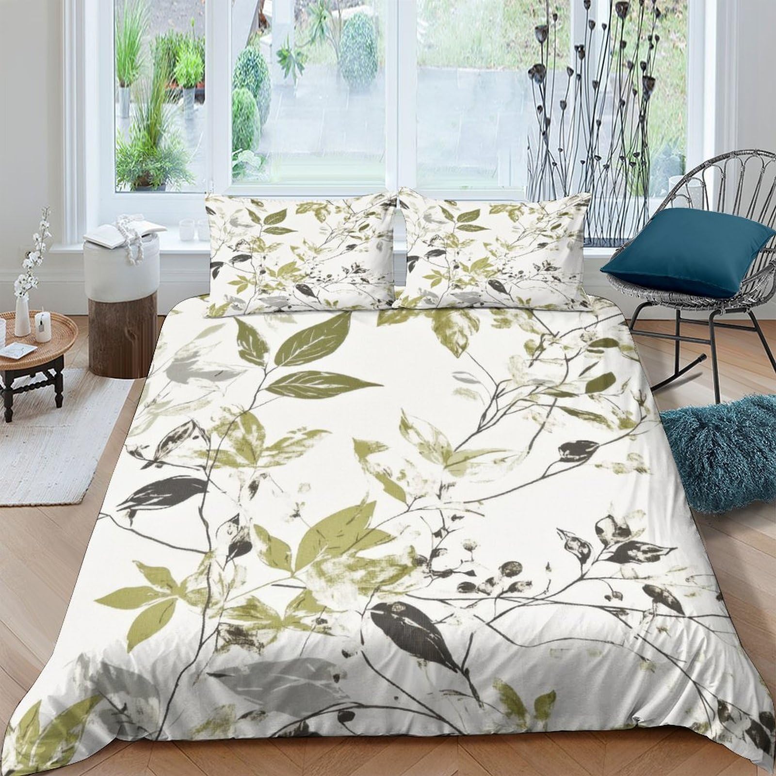 Ctjqhvkz Style-8 3D Printed Botanical Leaf Fitted Sheet Microfiber Soft Non Slip Nature Branch Bed Cover For Bedroom Guest Room Decor Single（135X200cm）