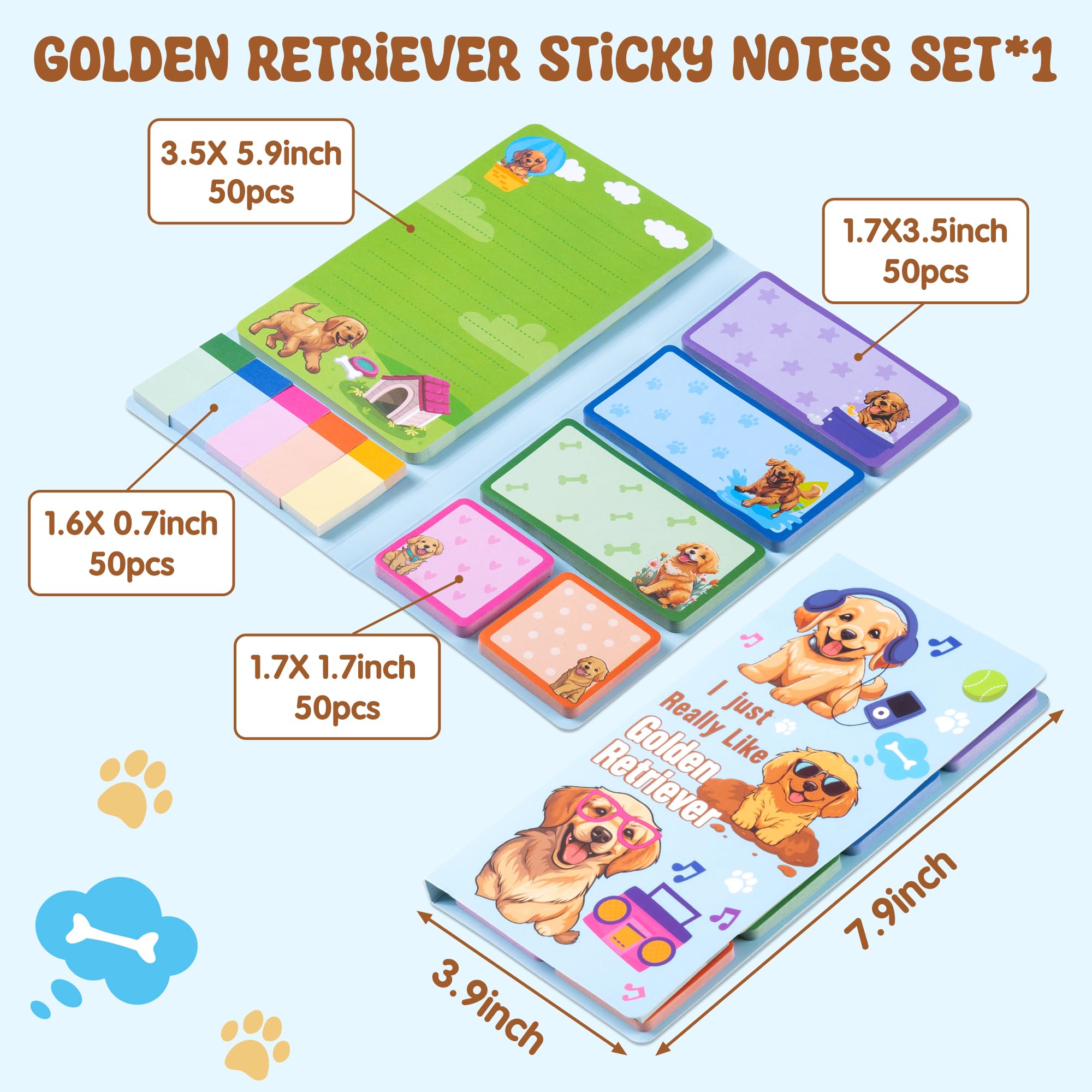 A1DIEE Golden Retriever Sticky Notes, 550 Sheet I Just Really Like Golden Retriever Bundle Writing Memo Pads - Image 2