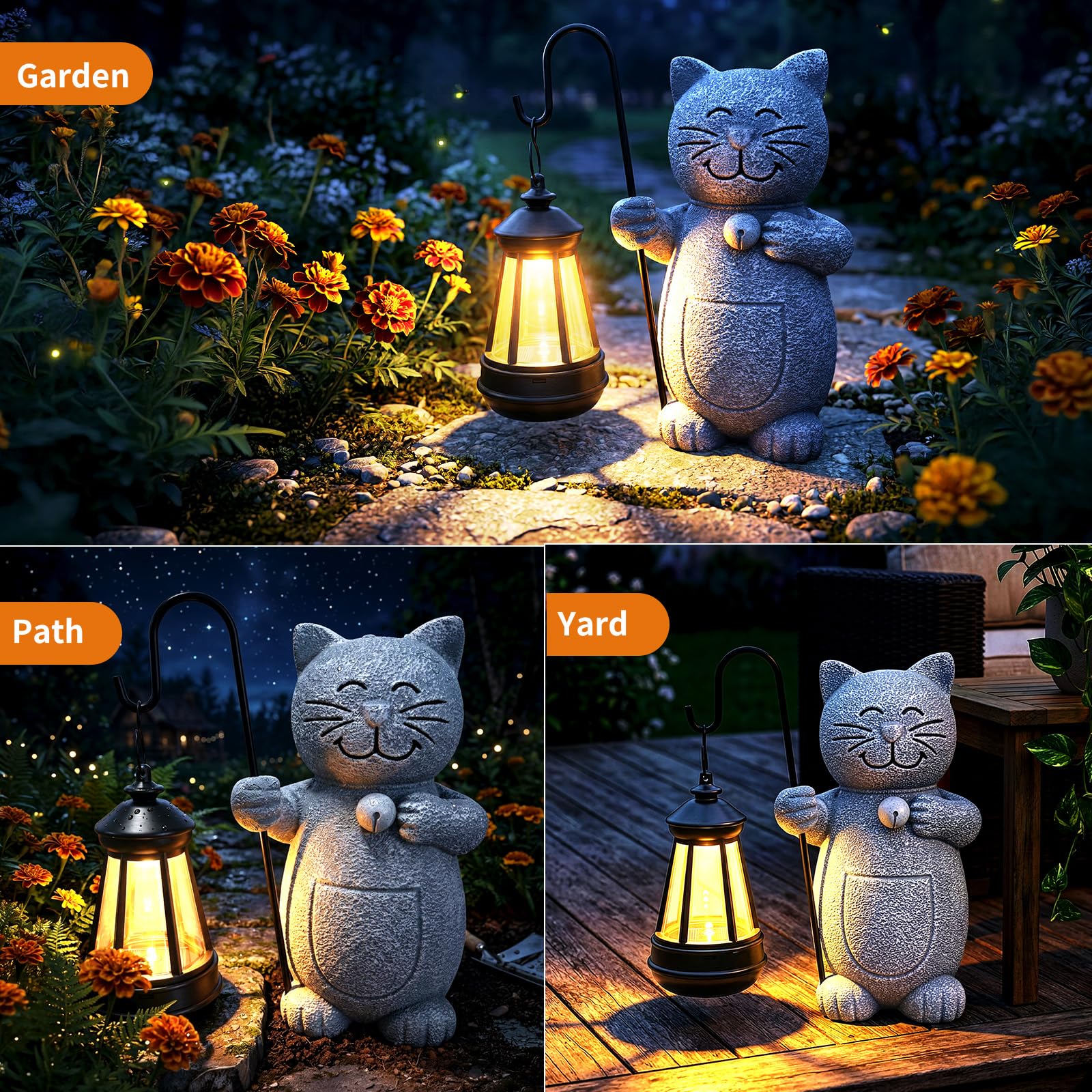 Figurina di Gatto per Esterni con Lanterna Solare, Impermeabile Figura Solare da Giardino per Decorazione Esterna, Balcone, Terrazzo, Regalo per Donne, Uomini, Mamma, Compleanno