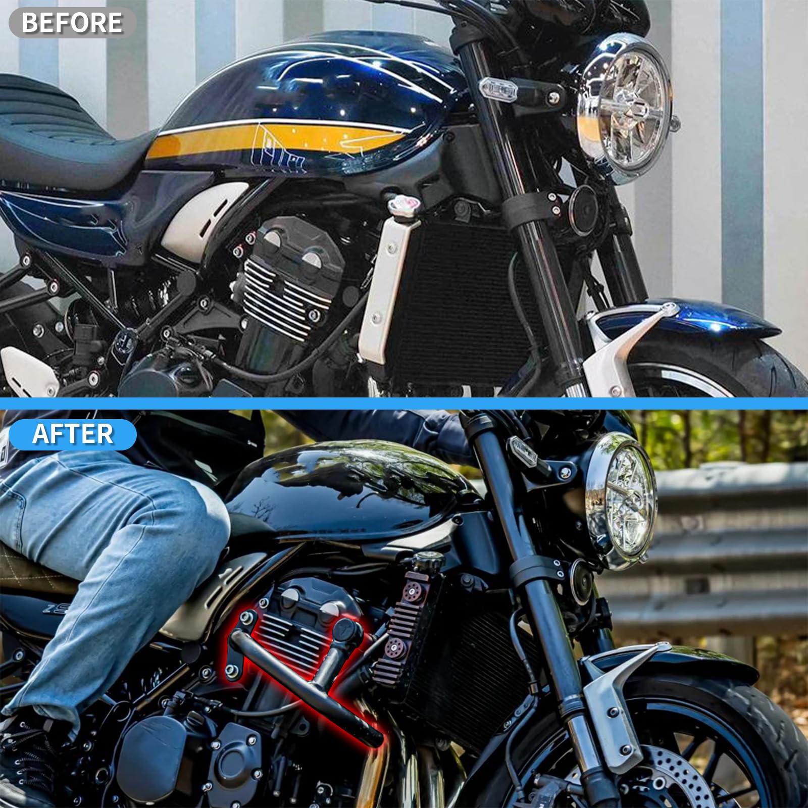 Protección de caída para Kawasaki Z900RS, protección del motor de motocicleta, compatible con Z900RS/SE/CAFE (2018-2024), protección de motor de alto rendimiento GFARDMOTO de acero con montaje