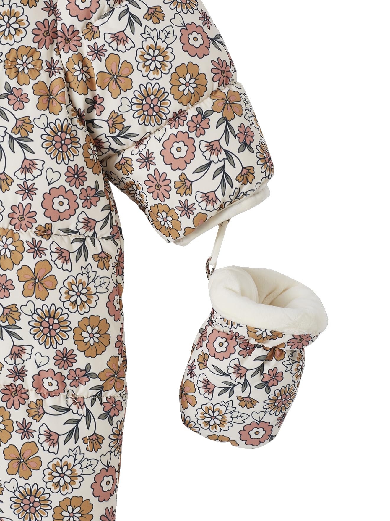 VERTBAUDET Combipilote bébé fille fleurie doublée polaire BEIGE CLAIR IMPRIME 3M(60CM)