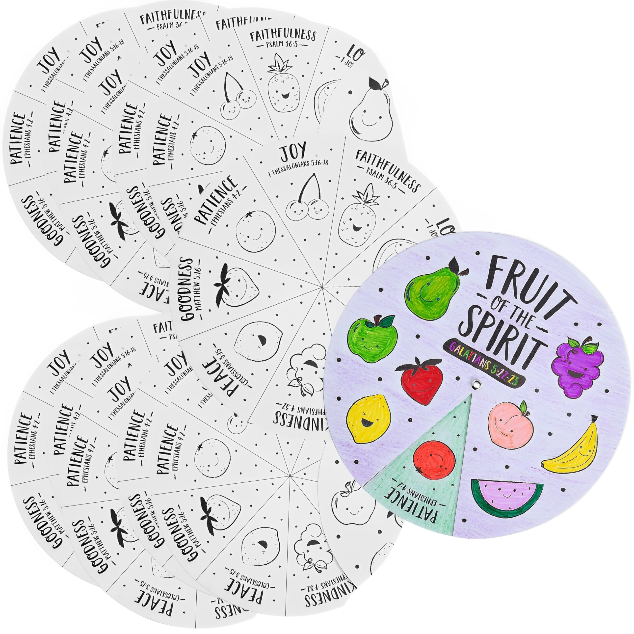 Fruit of The Spirit Coloring Wheel - Makes 12 - DIY Religious Craft for Kids