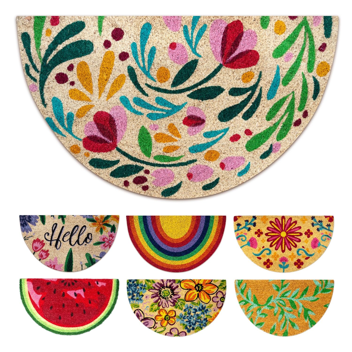 Zerbino ingresso esterno cocco - Flora - 40x70 cm - tappeto ingresso esterno casa - zerbino cocco mezzaluna - zerbini moderni e originali